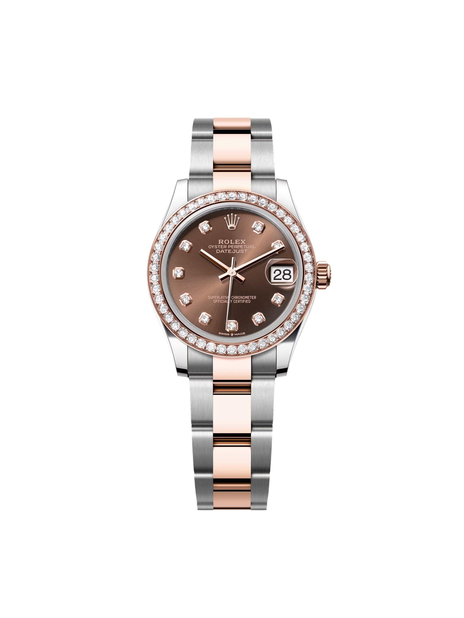RLX Datejust m278381-0027/0028 Chocolate Diamond 31mm Dial Diamond-Set Bezel and Oyster Bracelet Watch