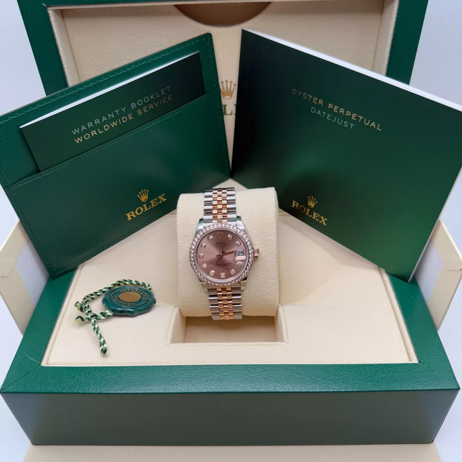 RLX Datejust m278381-0023/0024 Rose Diamond 31mm Dial Diamond-Set Bezel and Oyster Bracelet Watch