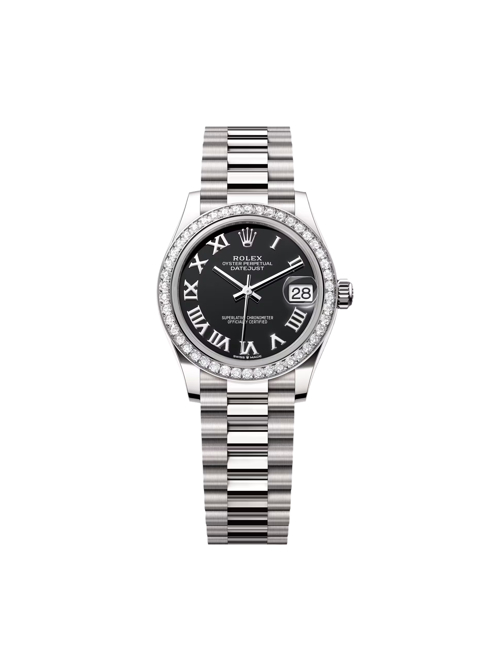 RLX Datejust m278289RBR-0011 Bright Black Dial White Gold President Watch