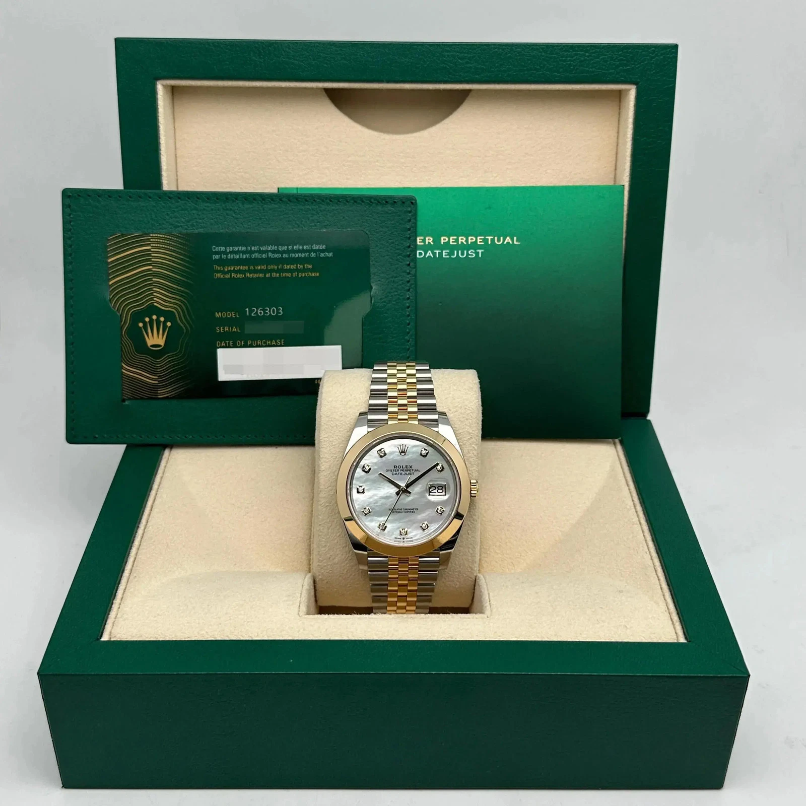 RLX Datejust 41mm 126303 White MOP Diamond Jubilee Steel and Yellow Gold