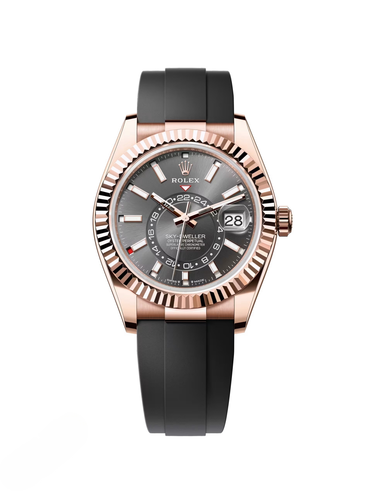 RLX  Sky-Dweller 42mm Rose Gold Slate Dial Oysterflex - 336235