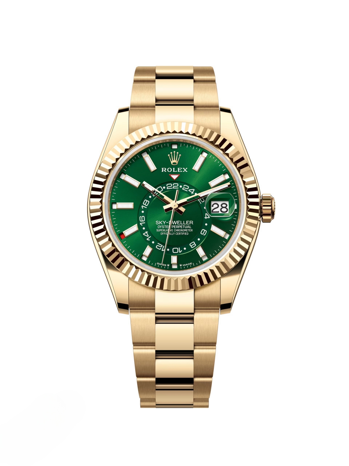 RLX  Sky-Dweller 42mm 336938-0007/0008 Yellow Gold Bright Green Dial Jubilee