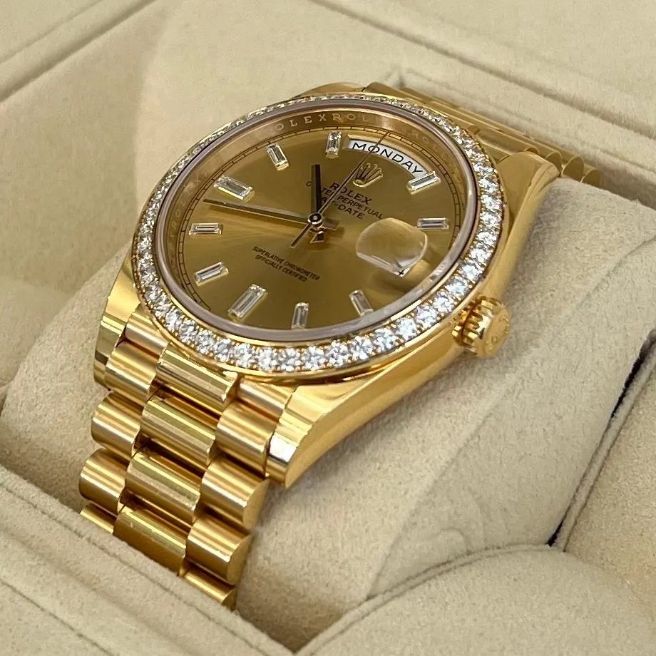 RLX Day-Date 40mm Champagne Diamond Dial and Bezel Yellow Gold President Bracelet 228348RBR-0002