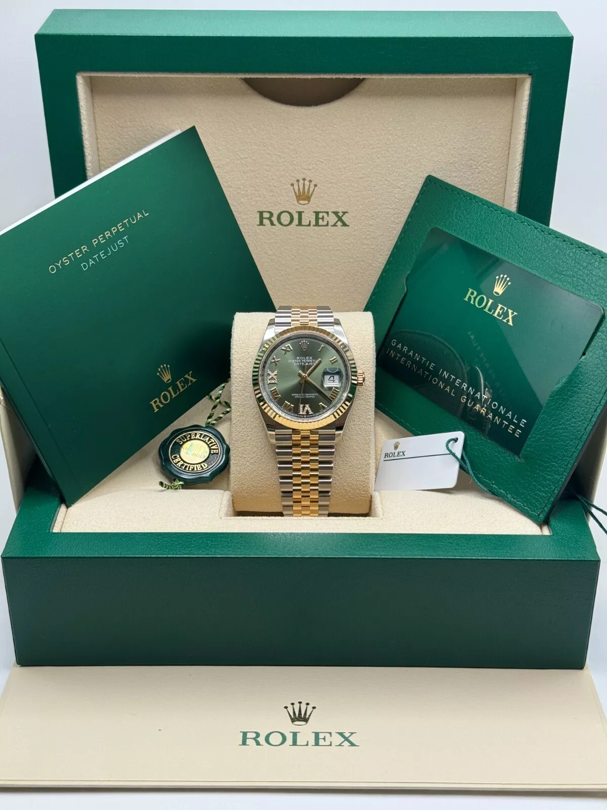 RLX  Datejust 36mm 126233 Olive-green Roman Diamond Dial Two-Tone Jubilee Bracelet