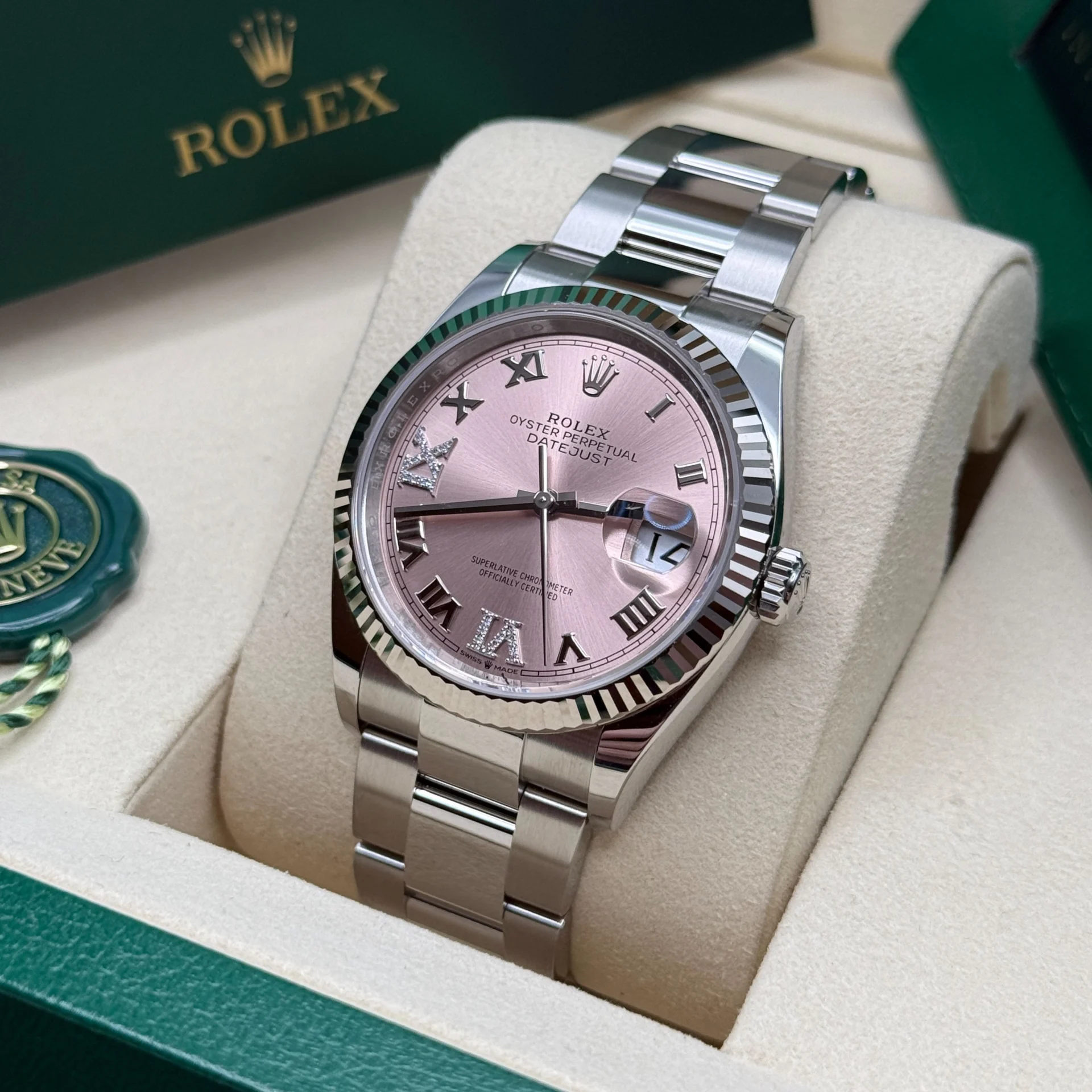 RLX  Datejust 36mm 126234 Pink Roman Dial Oyster Stainless Steel
