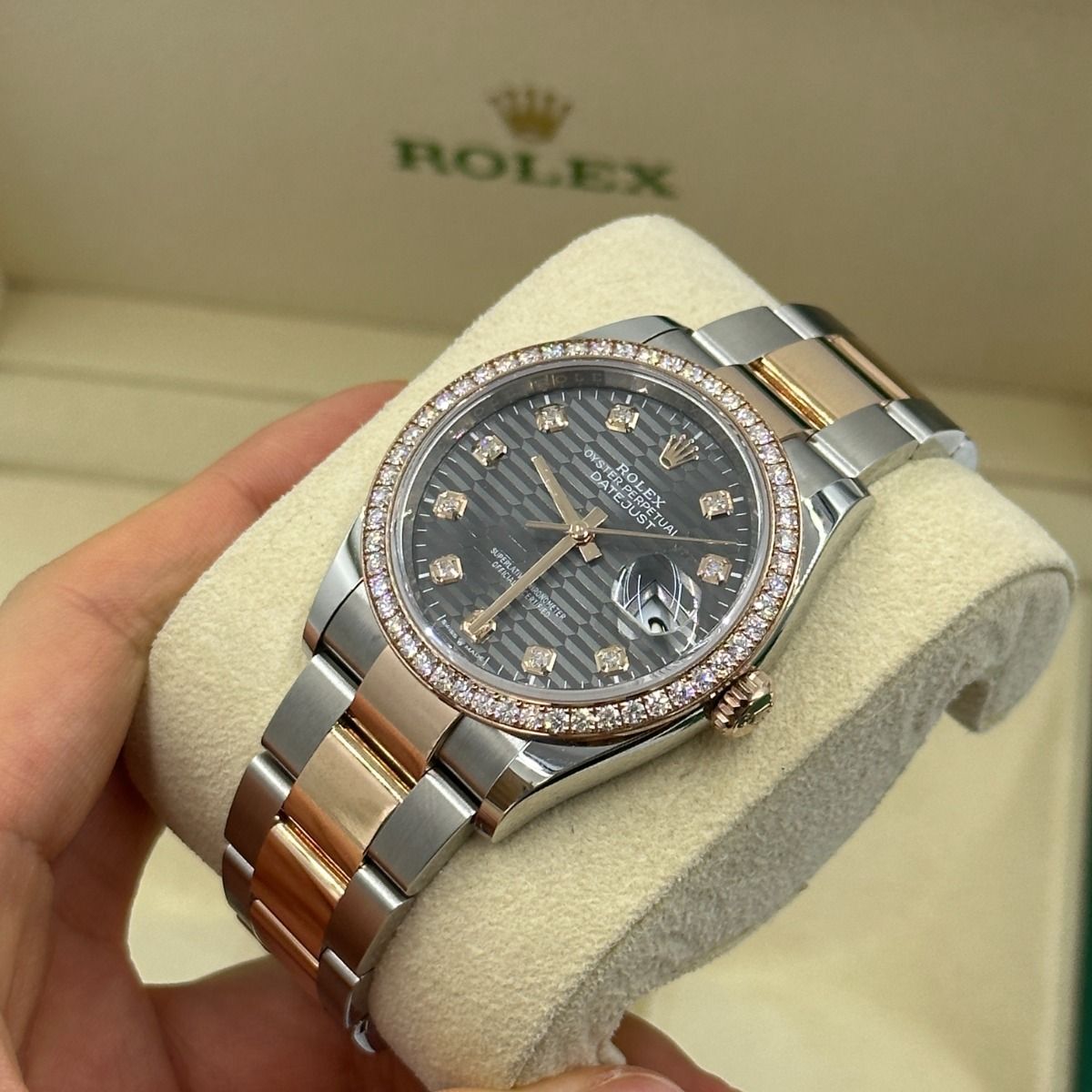 RLX  Datejust 36mm 126281 Slate Fluted Motif Diamond Dial Diamond Bezel and Oyster Bracelet