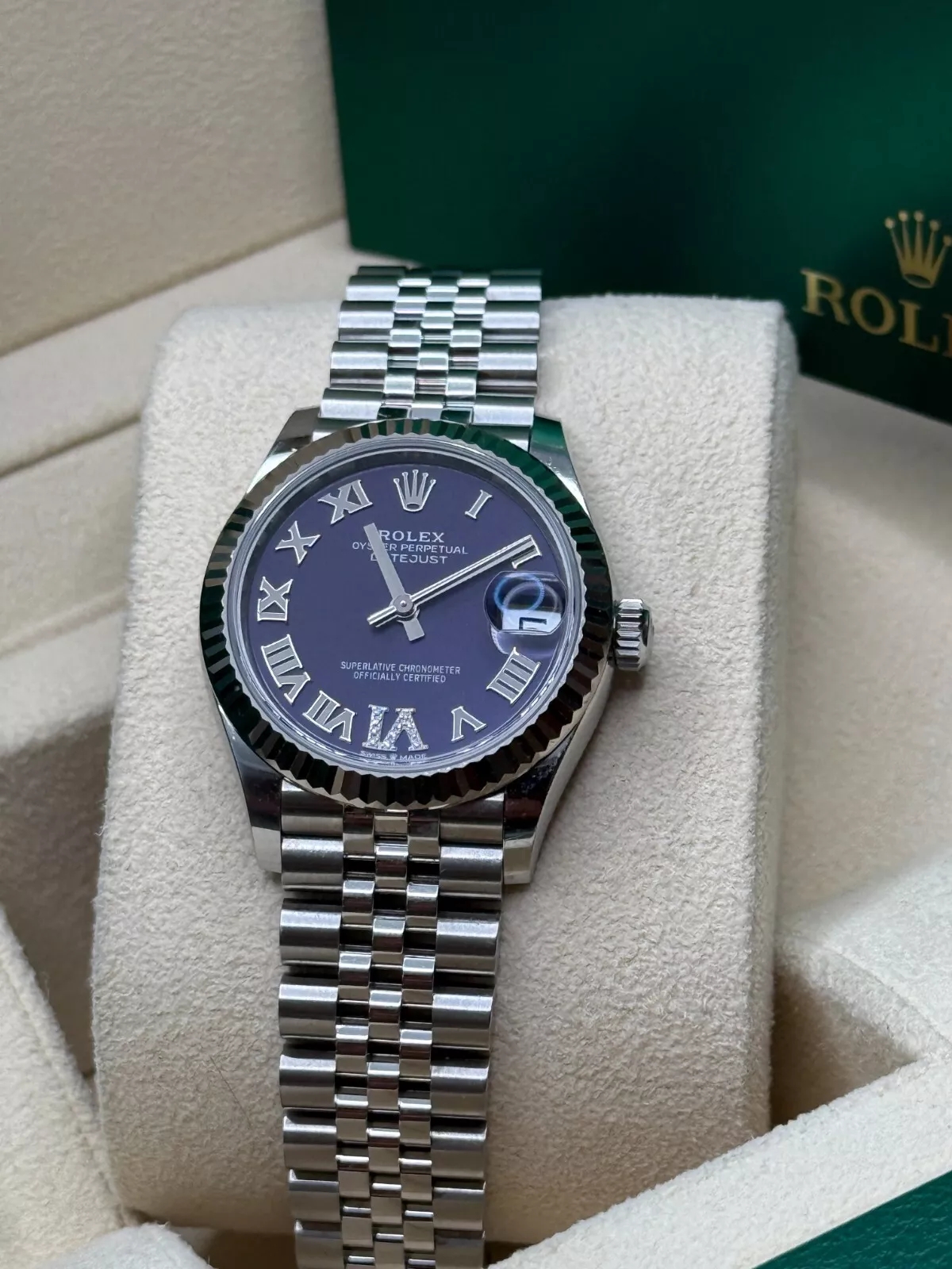 RLX Datejust m278274-0025/0026 Aubergine 31mm Dial Oyster Watch