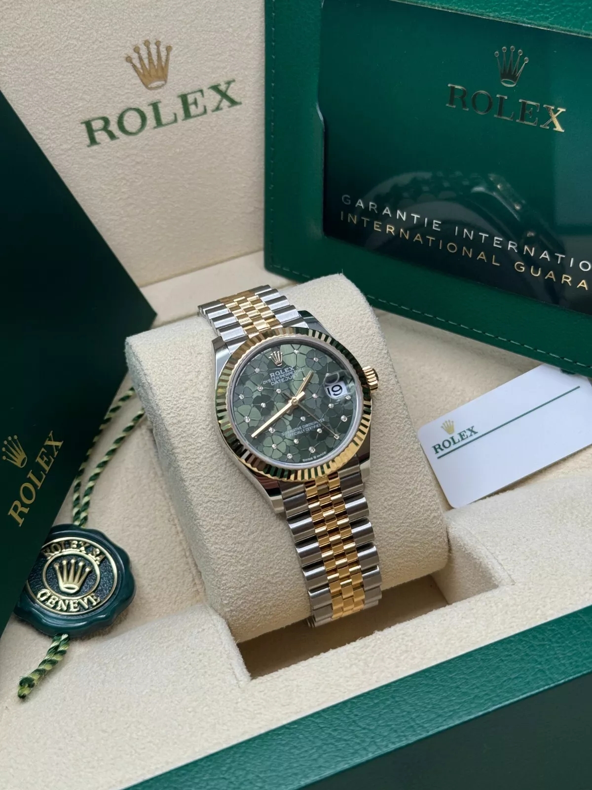 RLX Datejust m278273-0031/0032 31mm Olive Green Floral Motif Dial Stainless Steel and Yellow Gold Oyster Watch