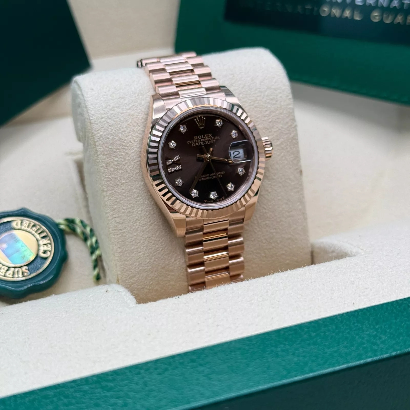 RLX Lady-Datejust 28mm 279175 Chocolate Diamond-Set Dial President Everose Gold