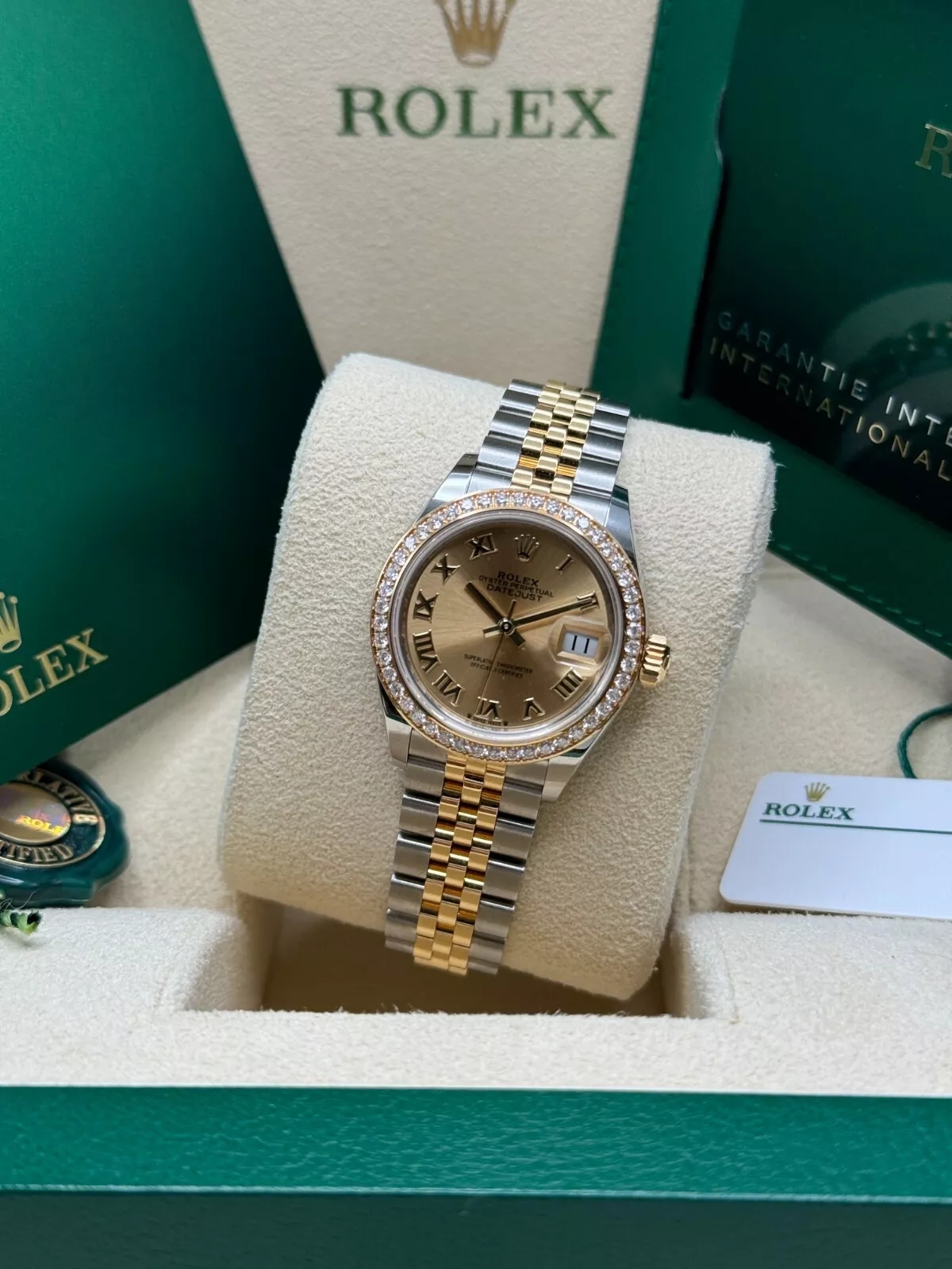 RLX Lady-Datejust 28mm 279383RBR Champagne Roman Dial Yellow Rolesor Oyster Bracelet