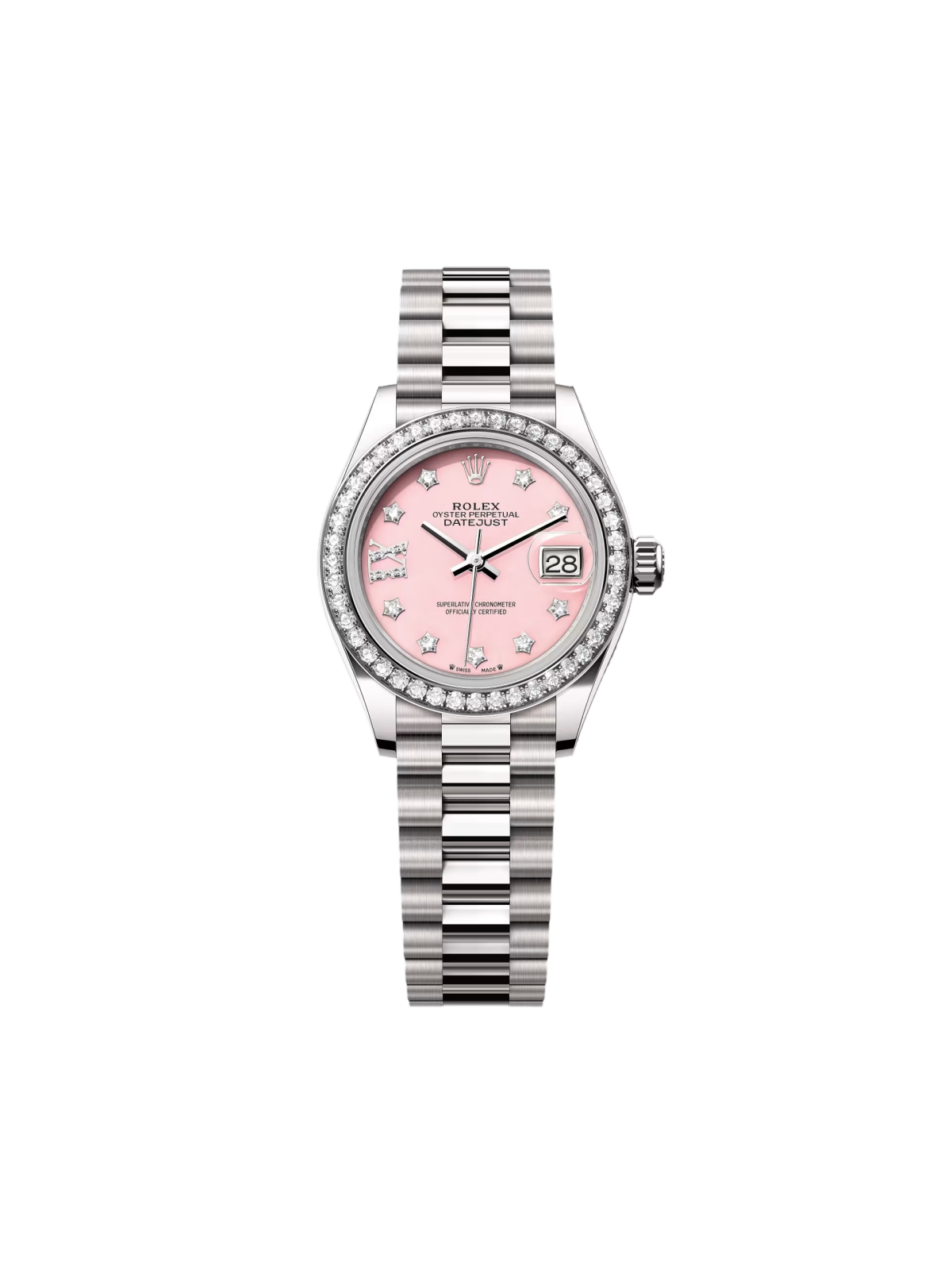 RLX Lady-Datejust 28mm 279139RBR Pink Opal Diamond Dial and Diamond Bezel White Gold Bracelet