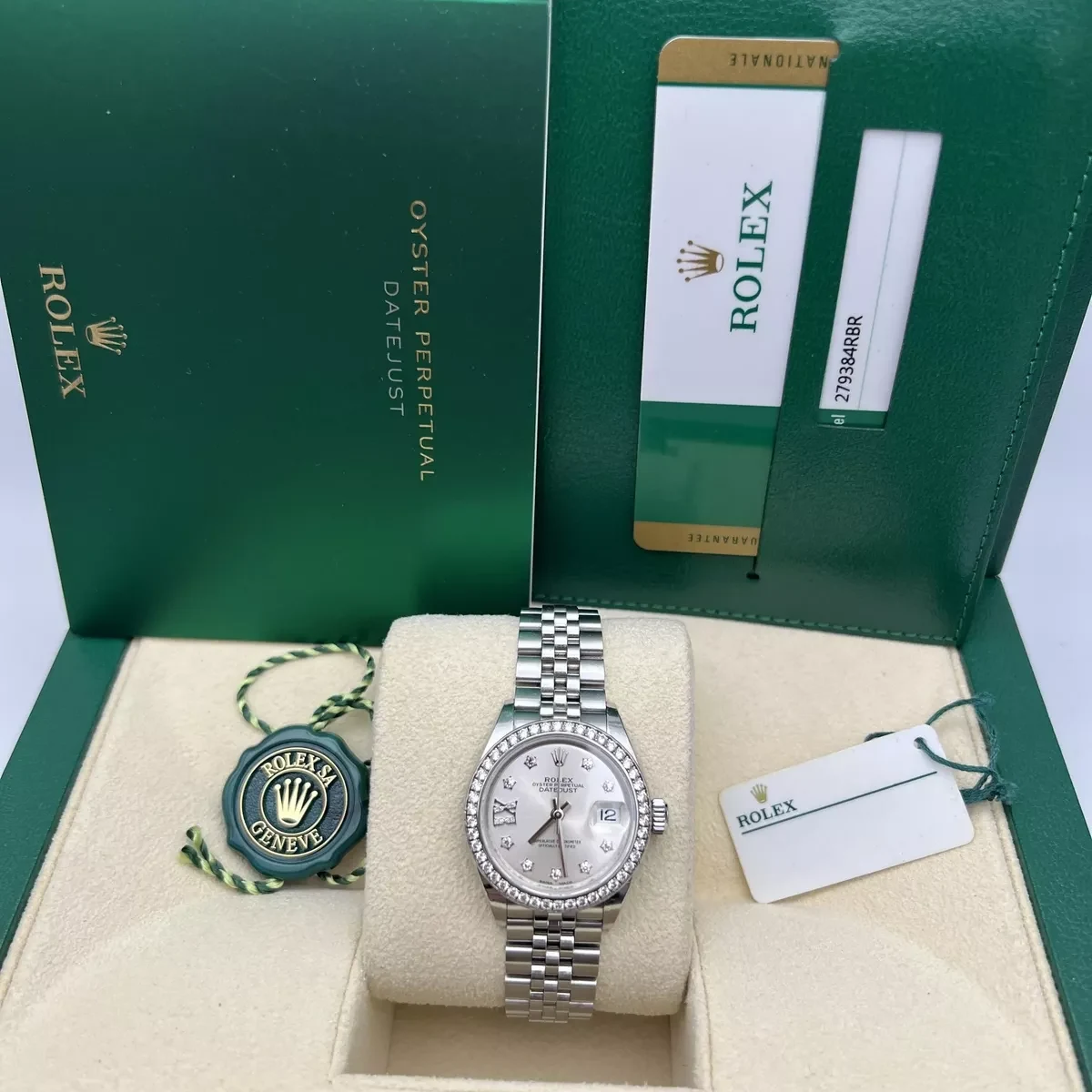 RLX Lady-Datejust 28mm 279384RBR Silver Diamond Dial & Diamond Bezel, Stainless Steel Jubilee Bracelet Women's Watch