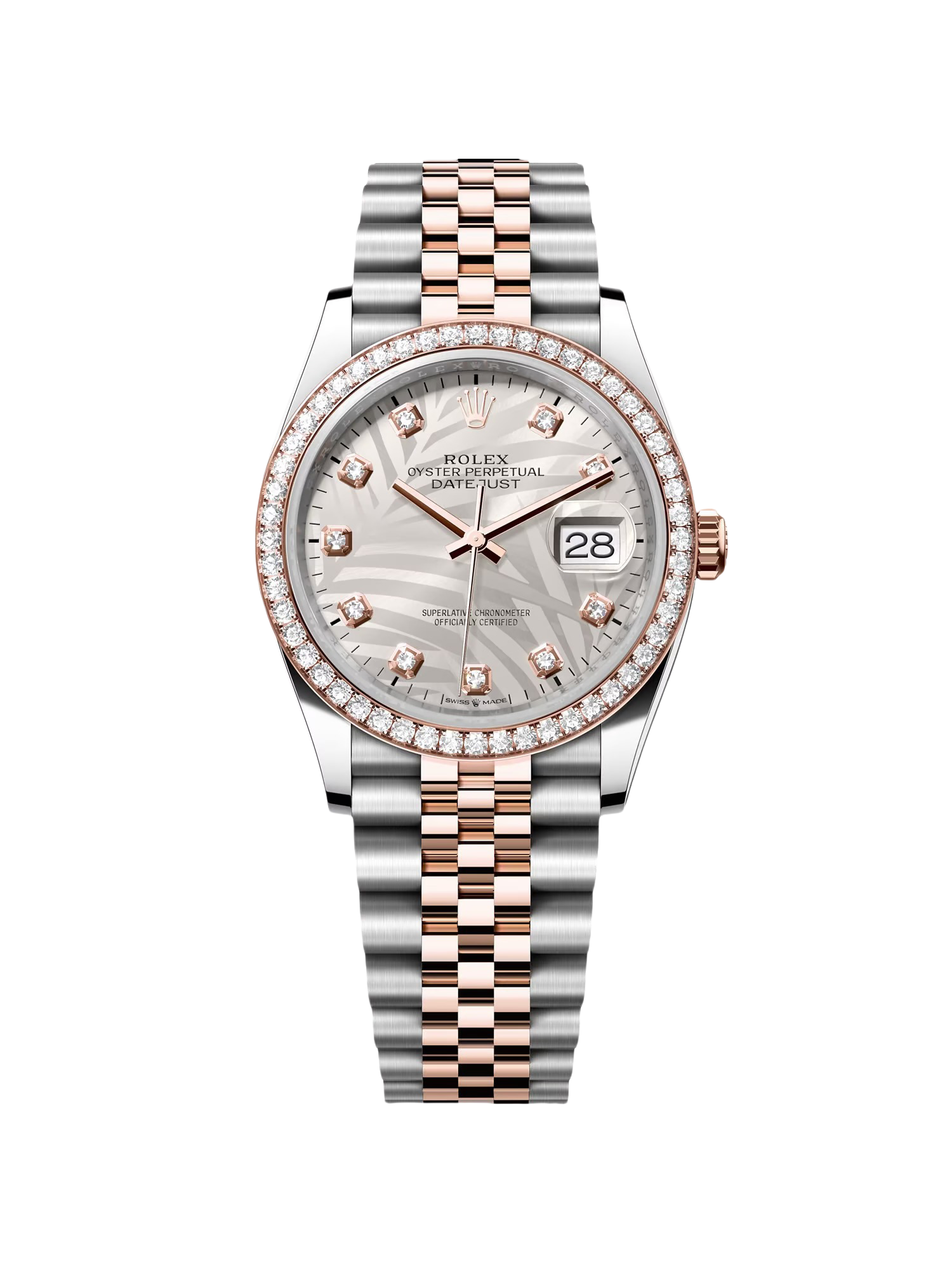 RLX  Datejust 36mm 126281 Silver Palm Motif Diamond Dial Oyster Bracelet