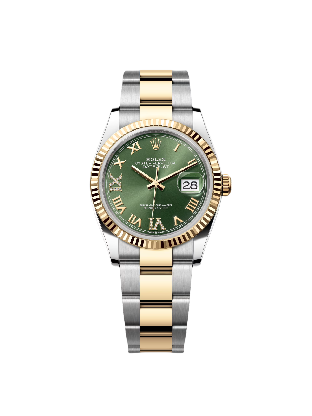 RLX  Datejust 36mm 126233 Olive-green Roman Diamond Dial Two-Tone Jubilee Bracelet