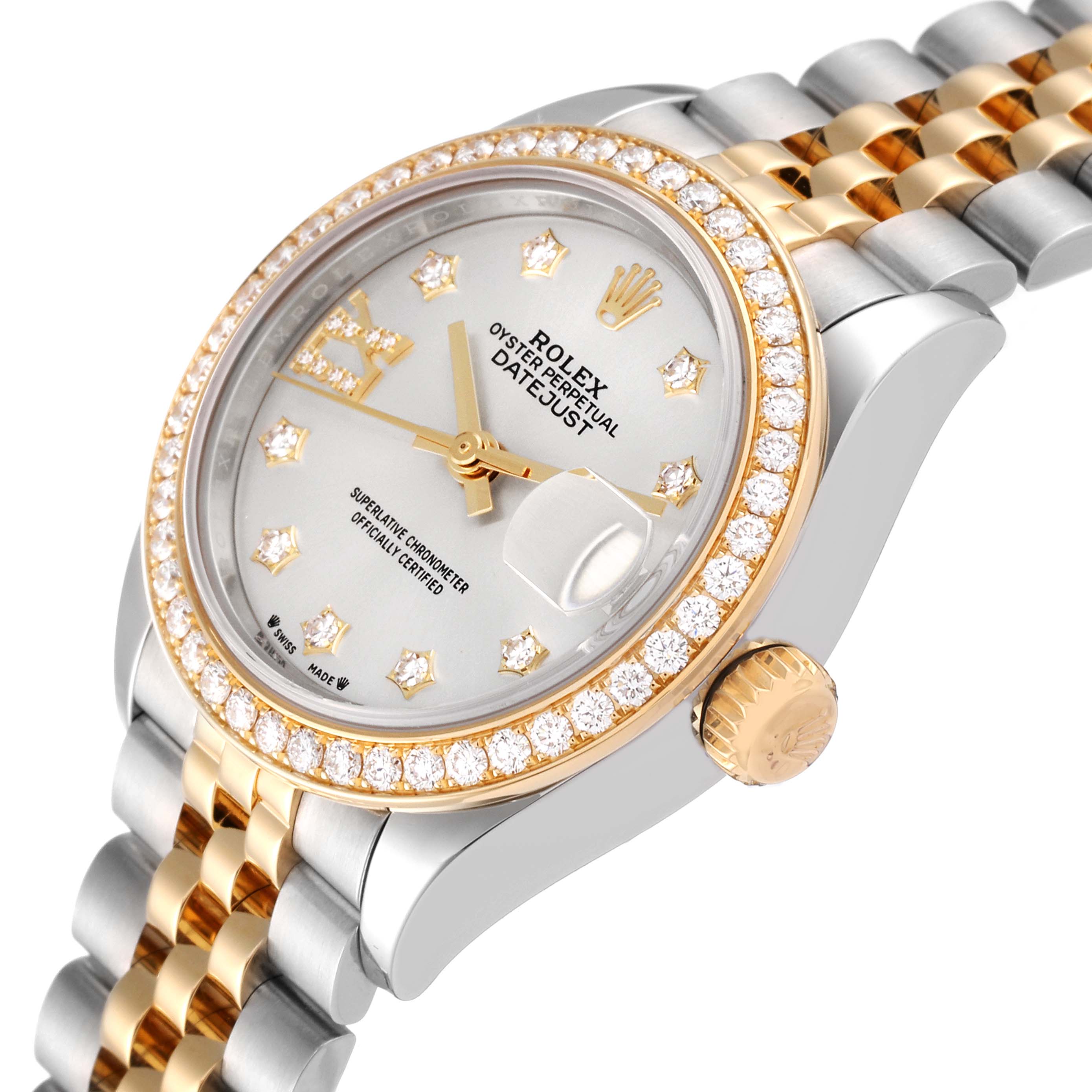 RLX Lady-Datejust 28mm 279383RBR Silver Diamond Dial Yellow Rolesor Oyster Bracelet