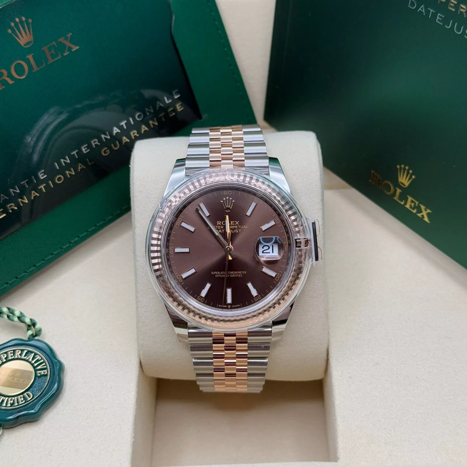 RLX Datejust 41mm 126331 Chocolate Index Jubilee Steel and Everose Gold Watch