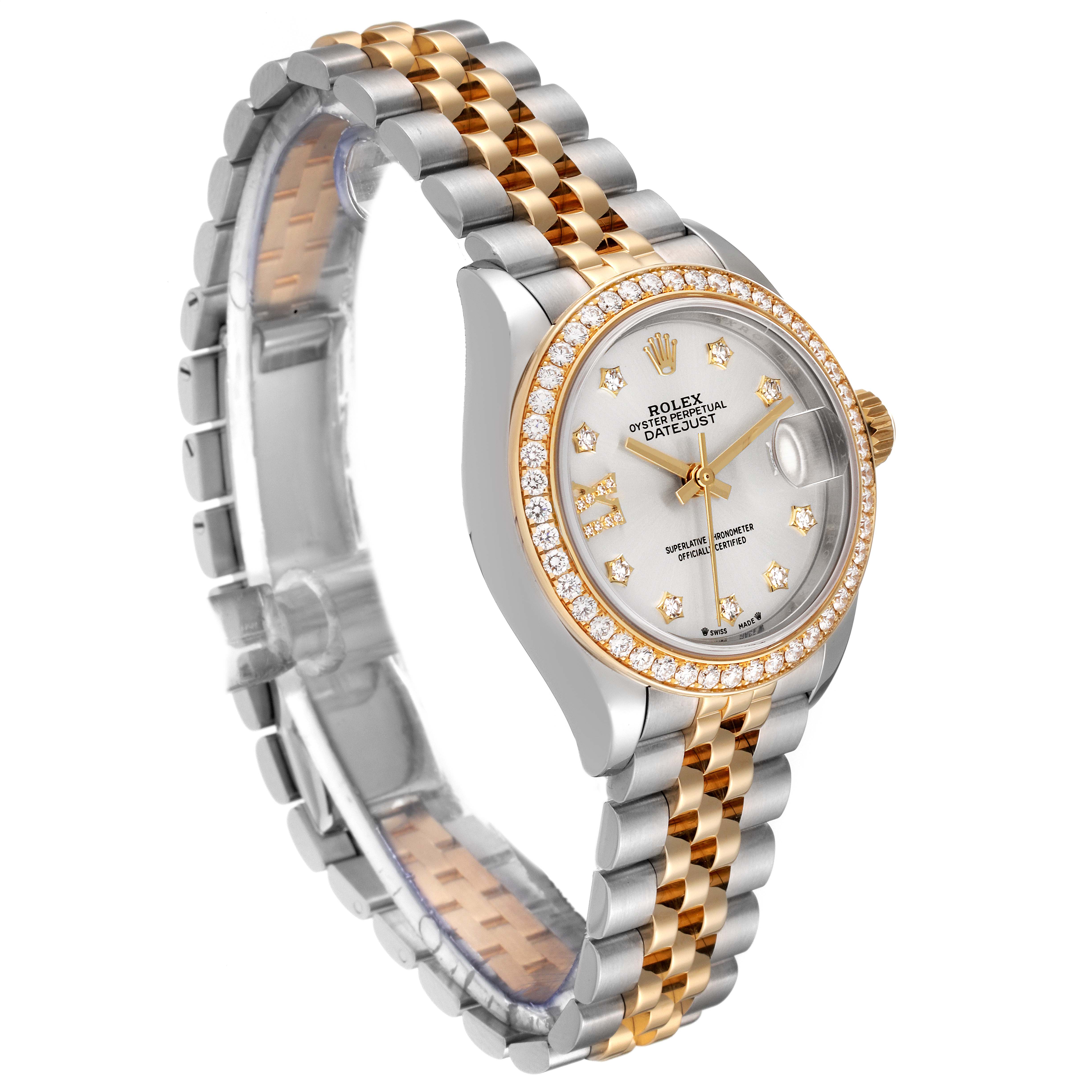 RLX Lady-Datejust 28mm 279383RBR Silver Diamond Dial Yellow Rolesor Oyster Bracelet