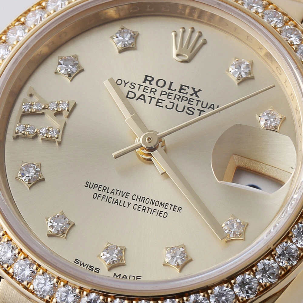RLX Lady-Datejust 28mm 279138RBR Champagne Diamond Dial and Diamond Bezel Yellow Gold Bracelet