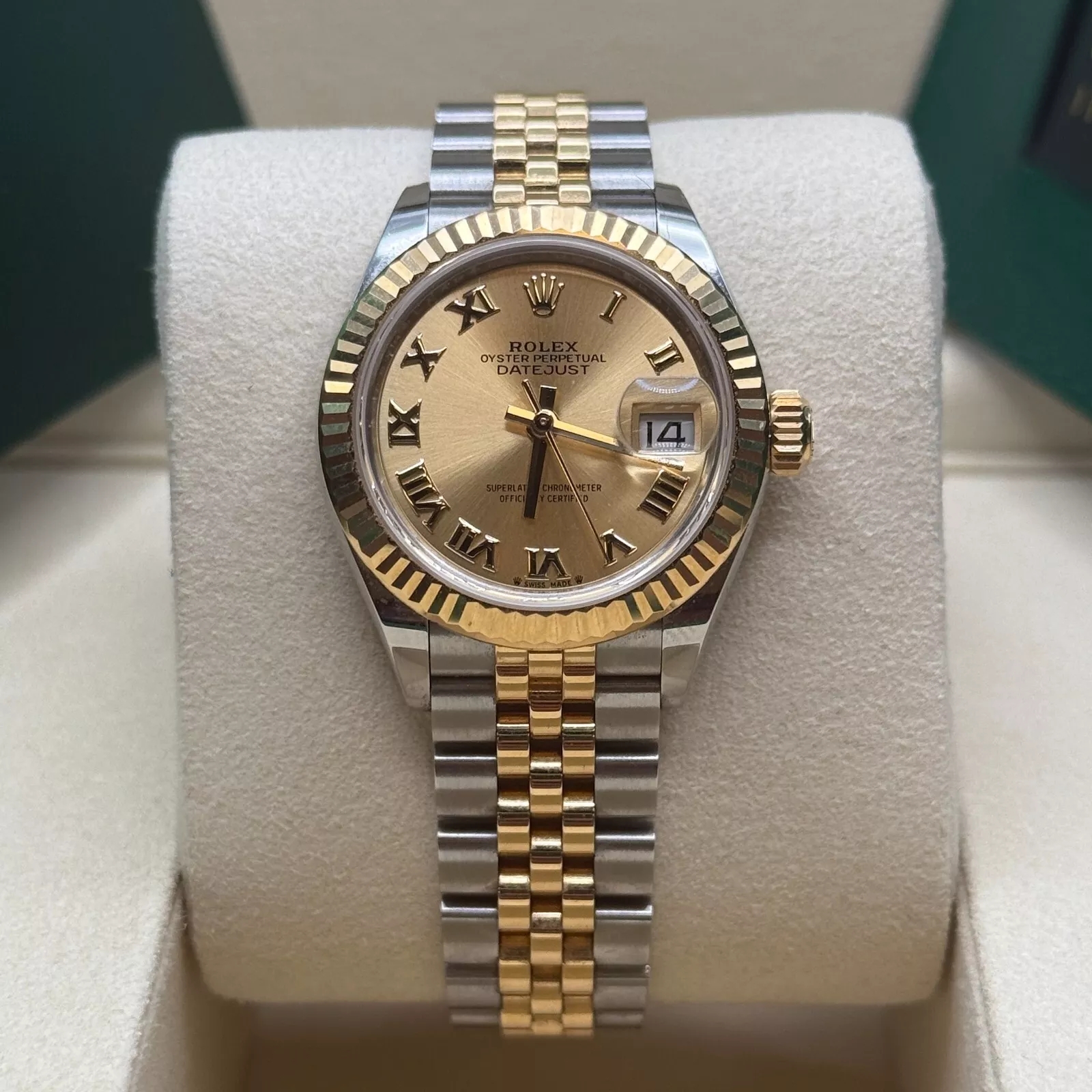 RLX Lady-Datejust 28mm 279173 Champagne Roman Dial Oyster Bracelet