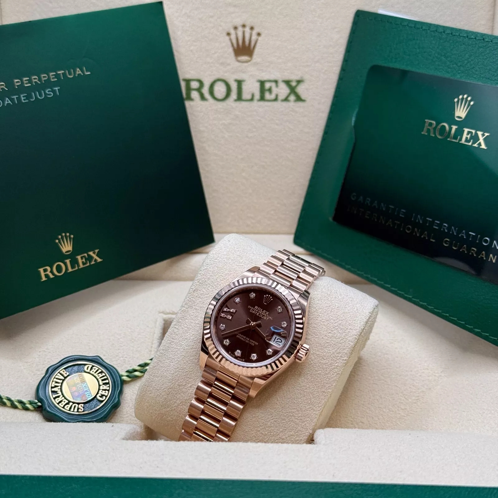 RLX Lady-Datejust 28mm 279175 Chocolate Diamond-Set Dial President Everose Gold