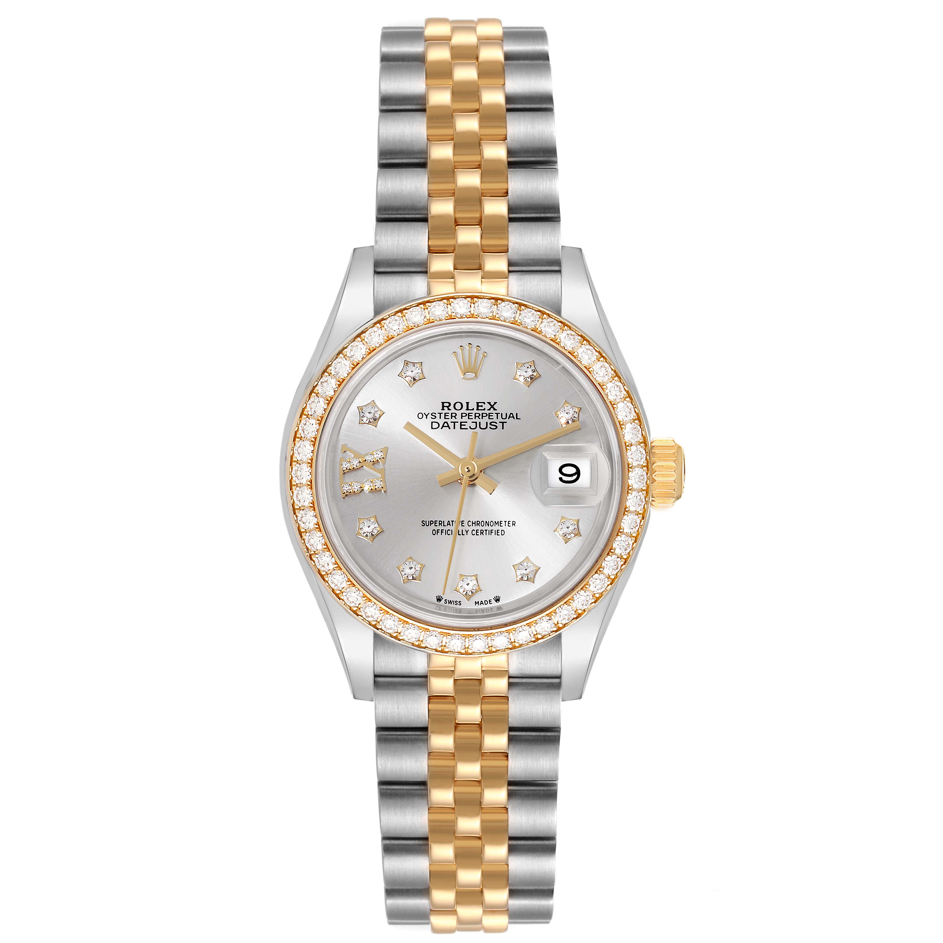 RLX Lady-Datejust 28mm 279383RBR Silver Diamond Dial Yellow Rolesor Oyster Bracelet