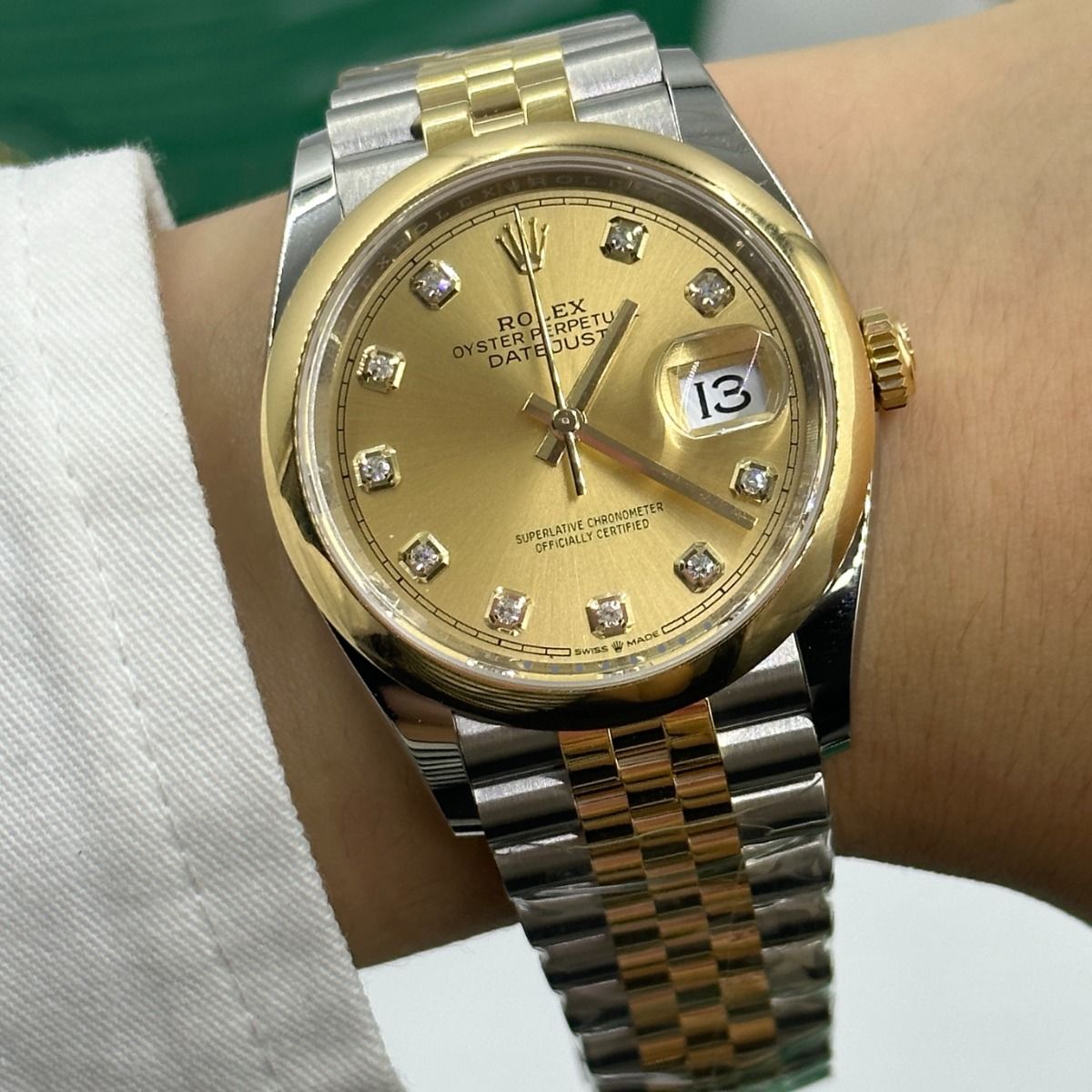 RLX  Datejust 36mm 126203 Champagne Set with Diamonds Dial Domed Bezel Oyster Bracelet