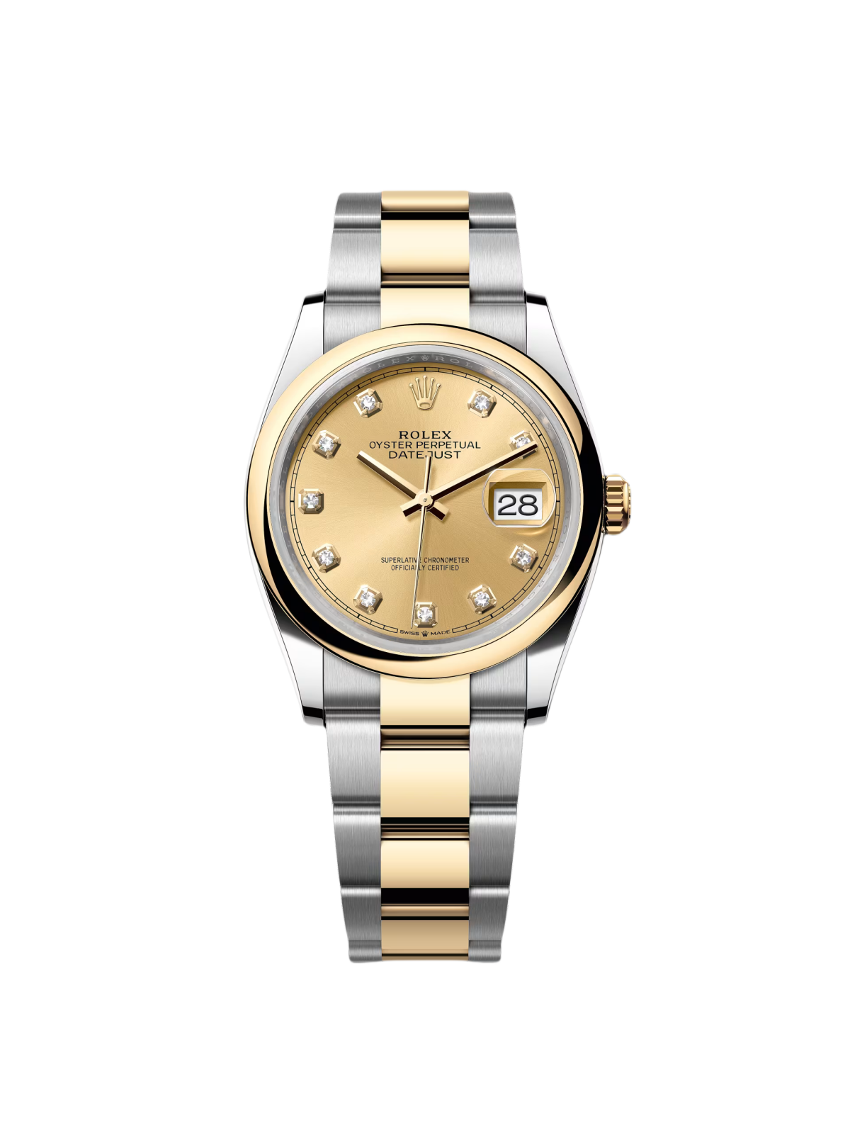 RLX  Datejust 36mm 126203 Champagne Set with Diamonds Dial Domed Bezel Oyster Bracelet
