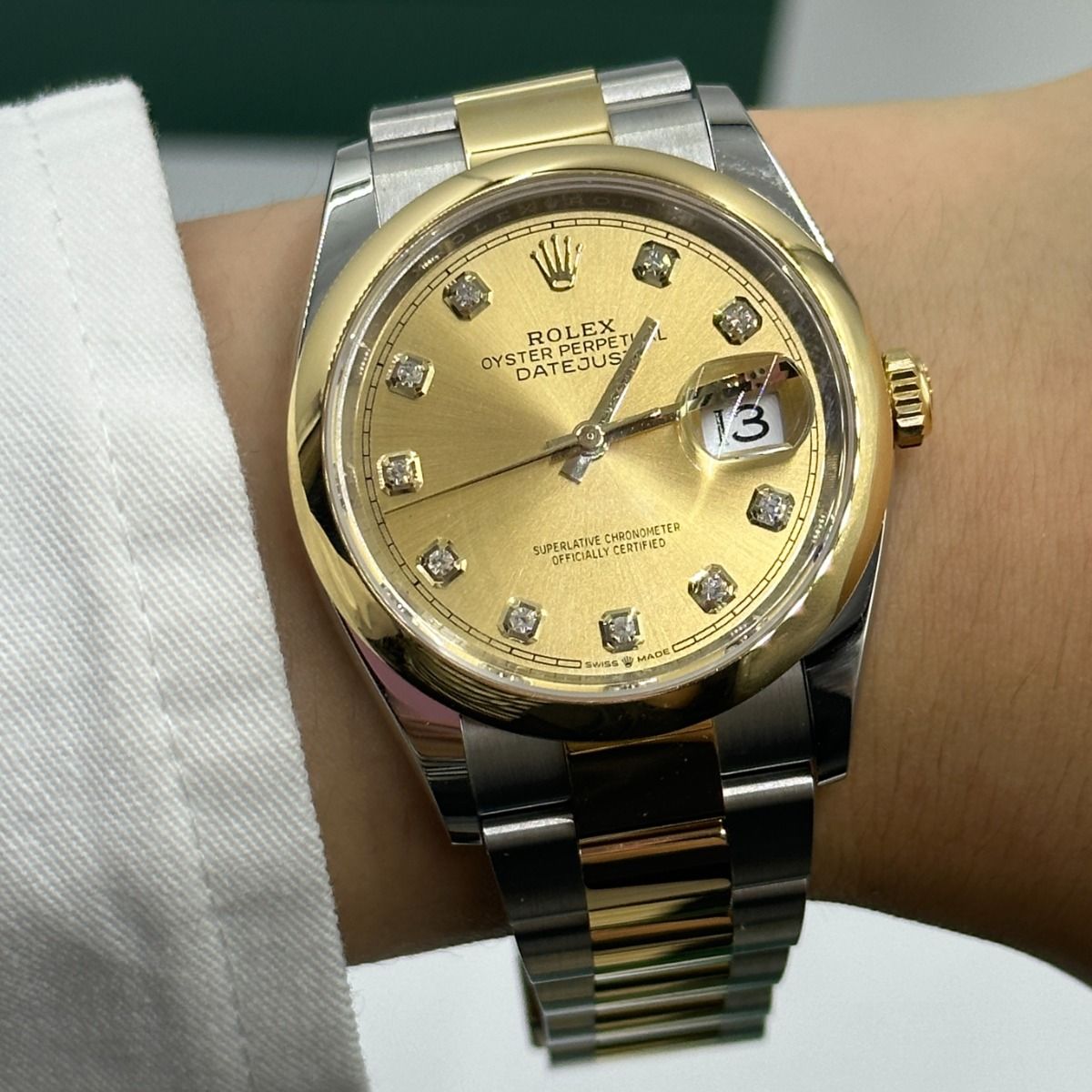 RLX  Datejust 36mm 126203 Champagne Set with Diamonds Dial Domed Bezel Oyster Bracelet