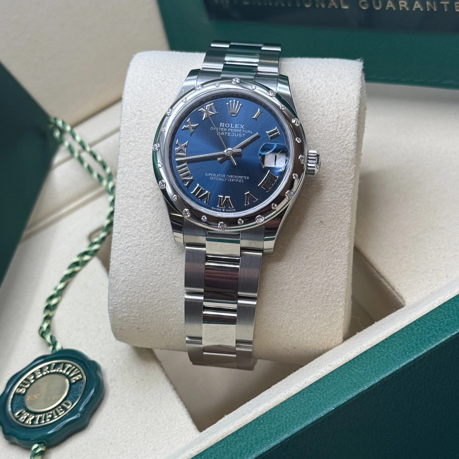 RLX Datejust m278344-0035/0036 Bright Blue Dial 31mm Domed Diamond Oyster Watch