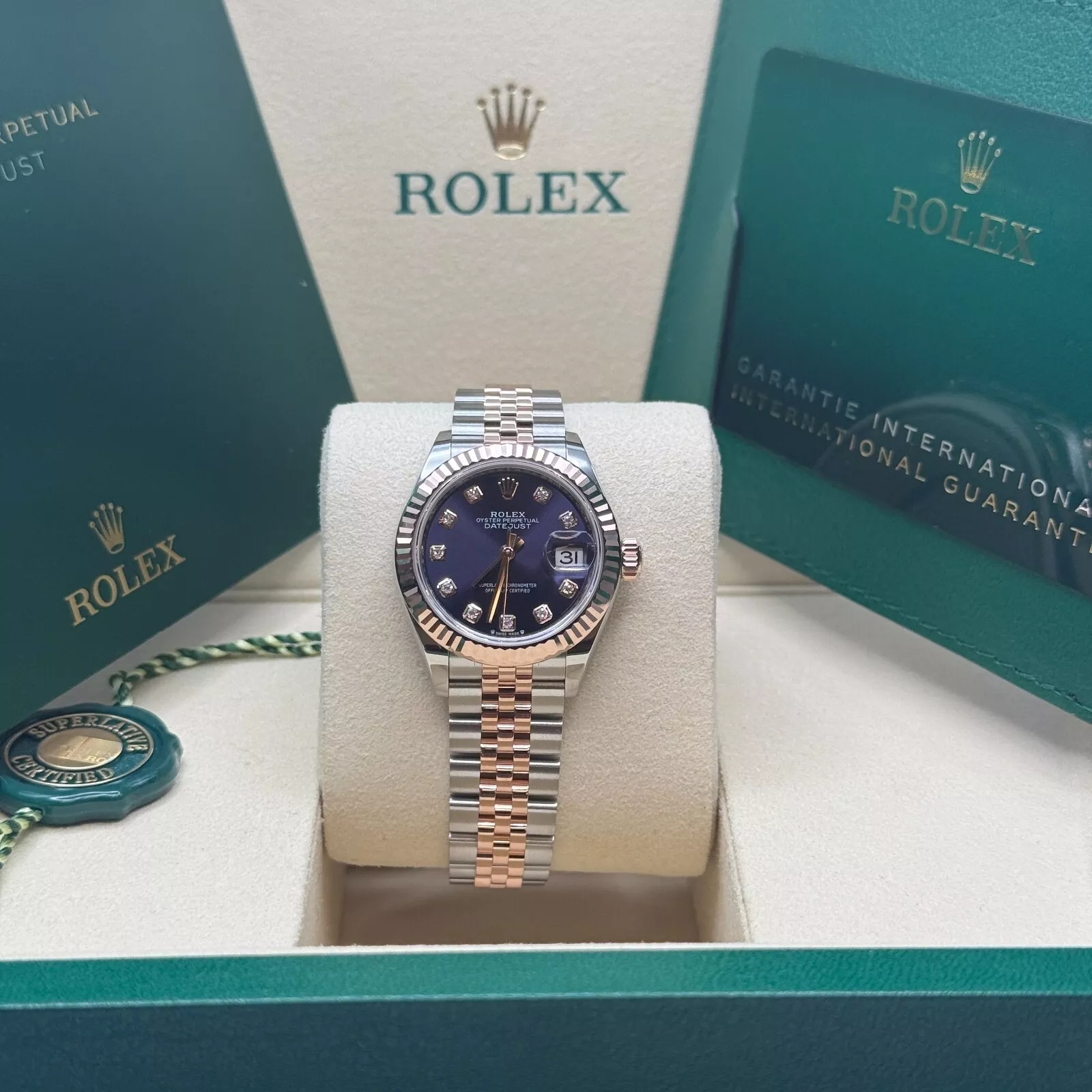RLX Lady-Datejust 28mm 279171 Aubergine Diamond Oyster Stainless Steel and Rose Gold