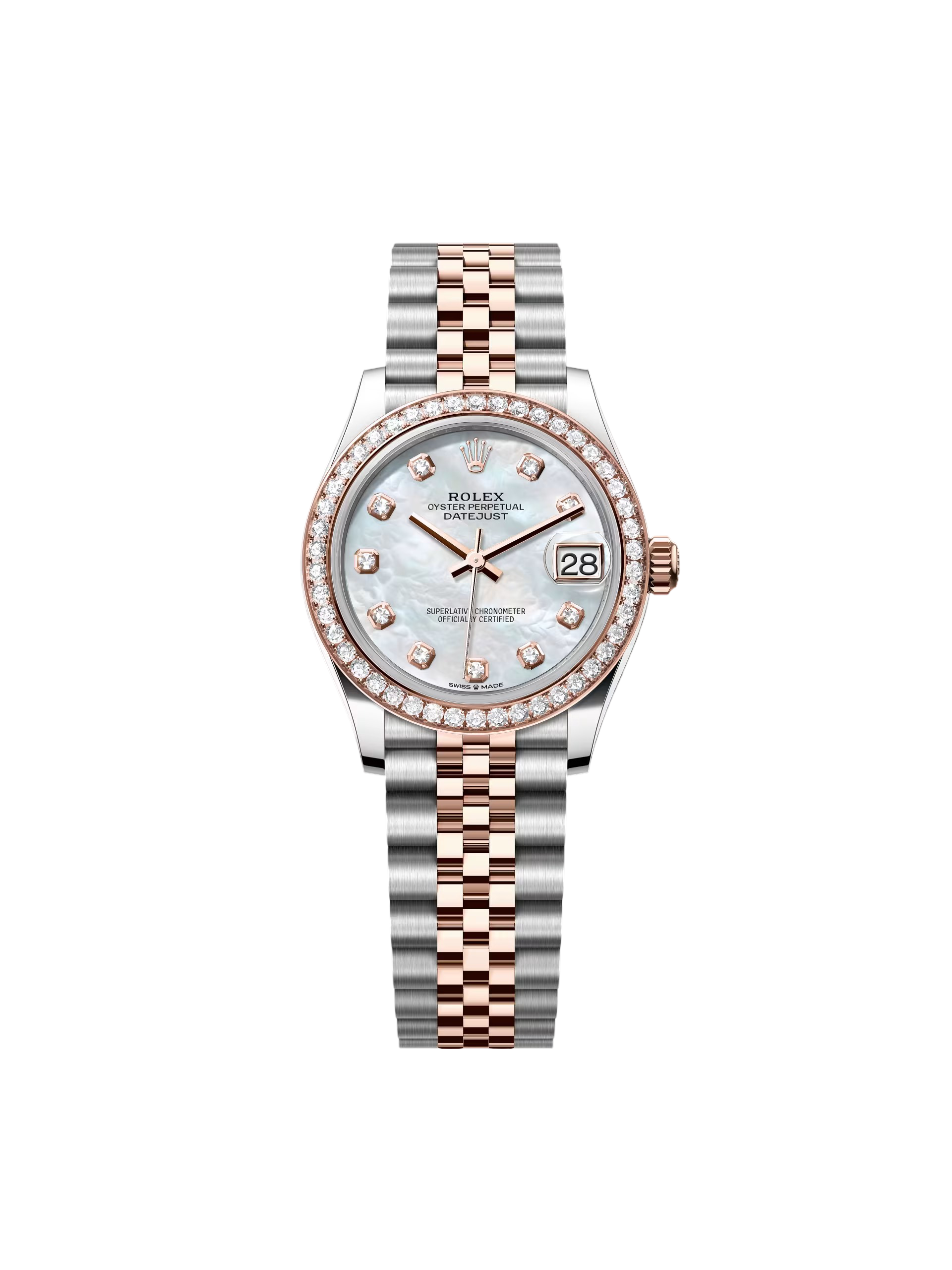 RLX Datejust m278381-0025/0026 Mother-of-Pearl Diamond 31mm Dial Diamond-Set Bezel and Oyster Bracelet Watch