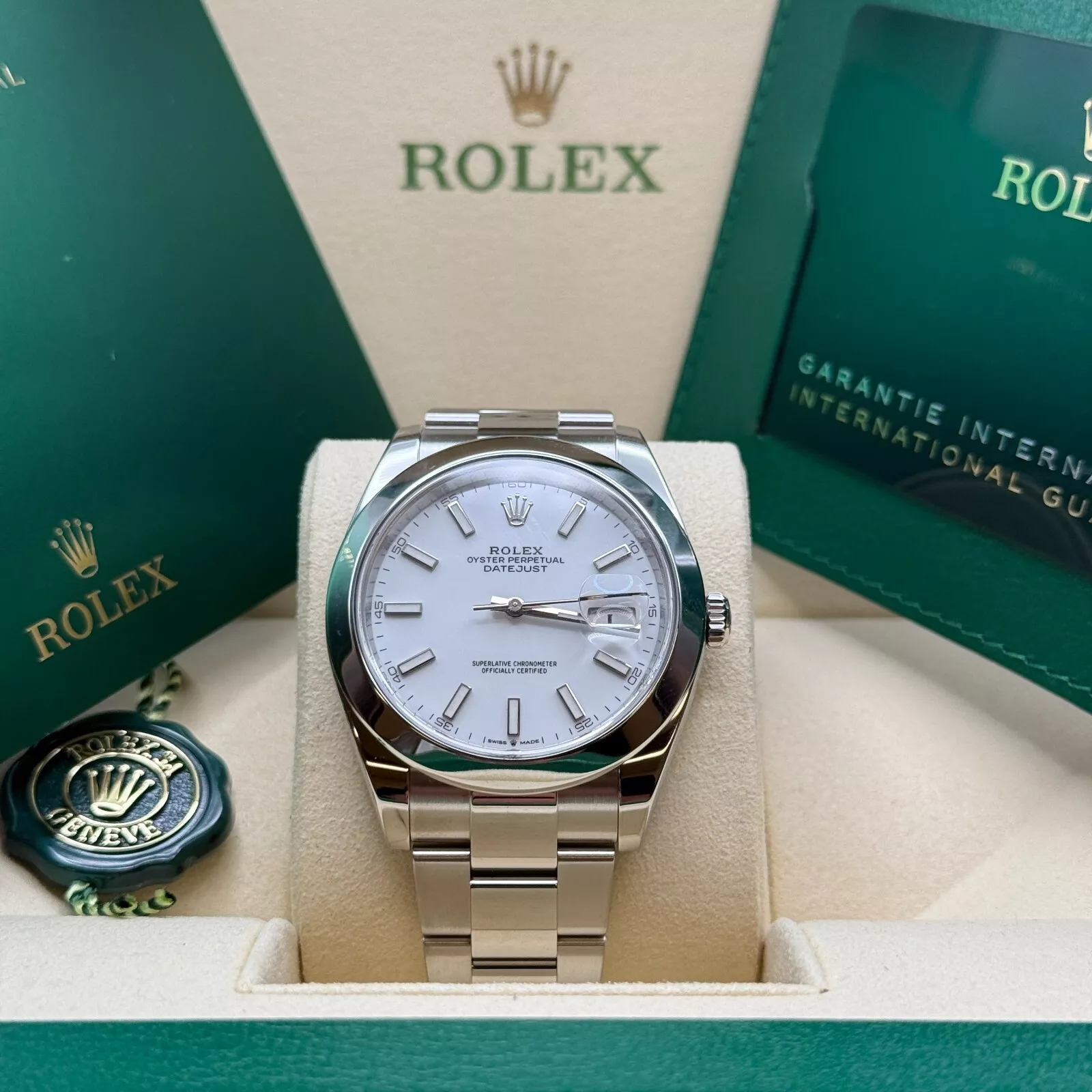 RLX  Datejust 41mm 126300 White Index Oyster Stainless Steel Watch