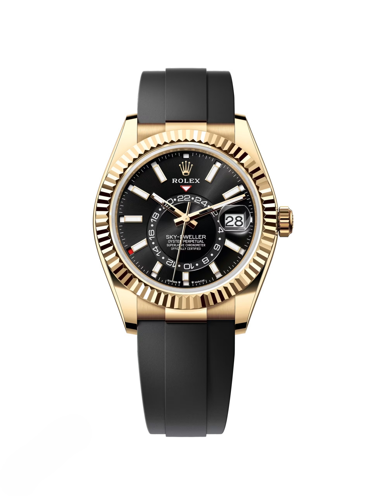 RLX  Sky-Dweller 42mm Yellow Gold Black Dial Oysterflex - 336238