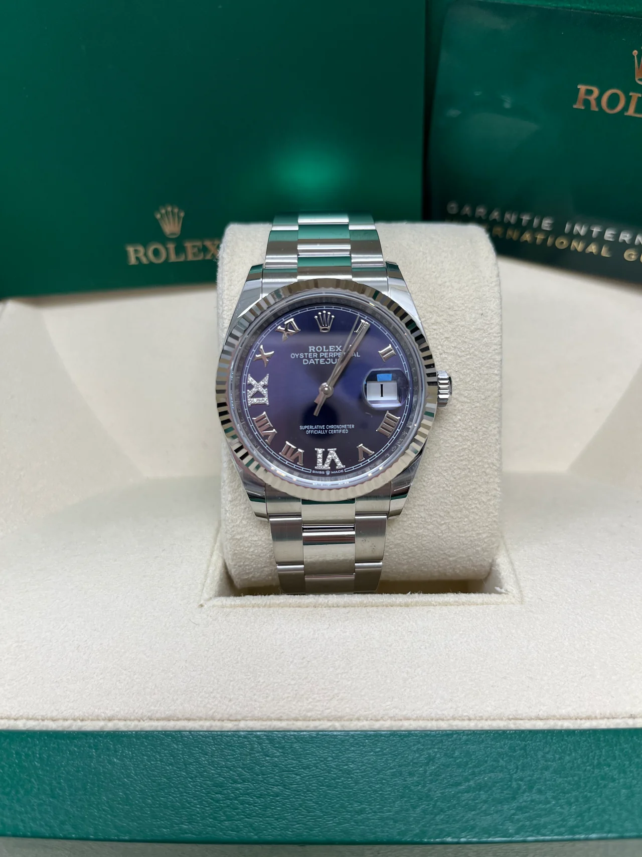 RLX  Datejust 36mm 126234 Datejust Aubergine Purple Diamond Roman Oyster Stainless Steel