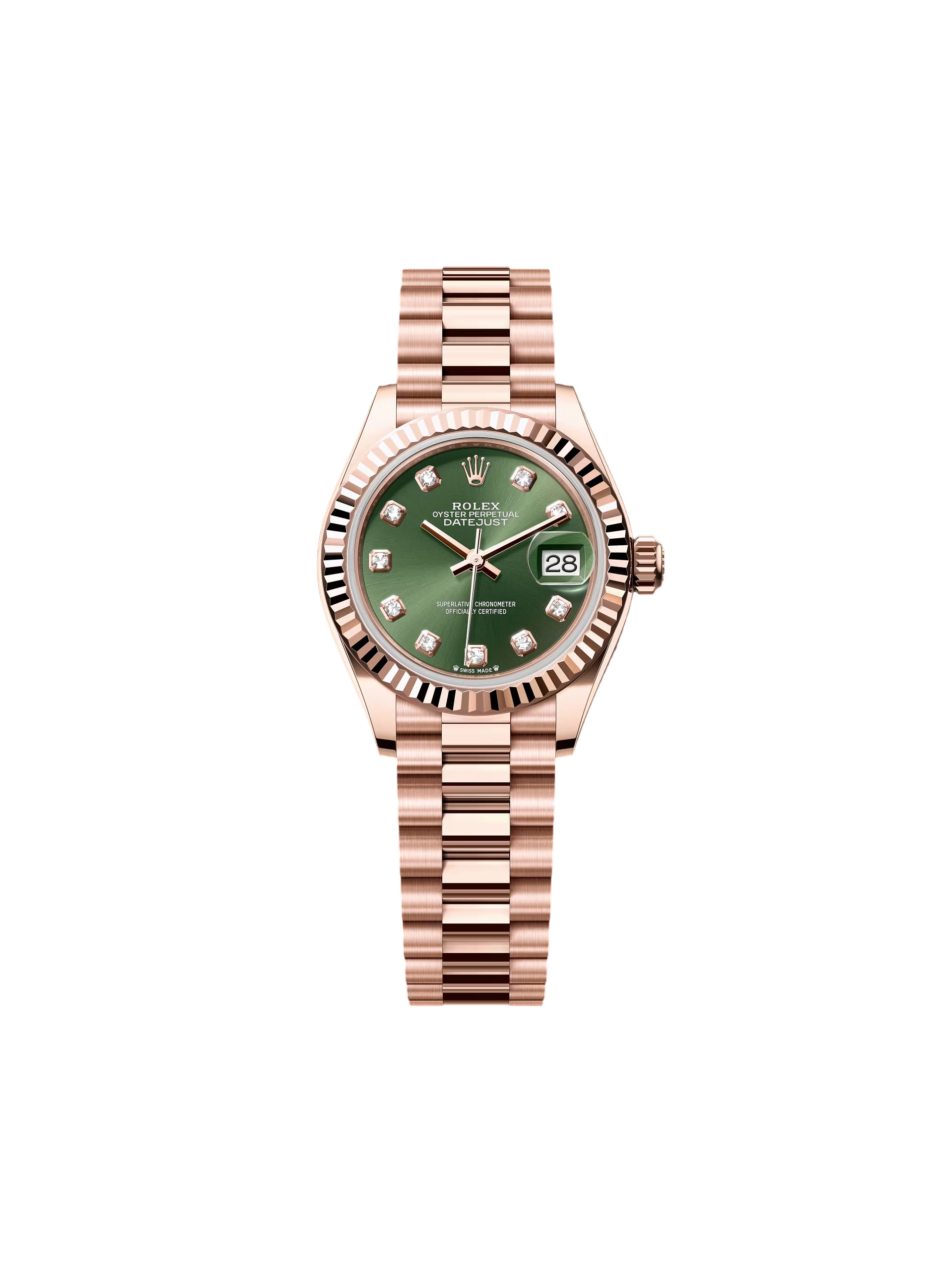RLX Lady-Datejust 28mm 279175 Green Diamond-Set Dial President Everose Gold