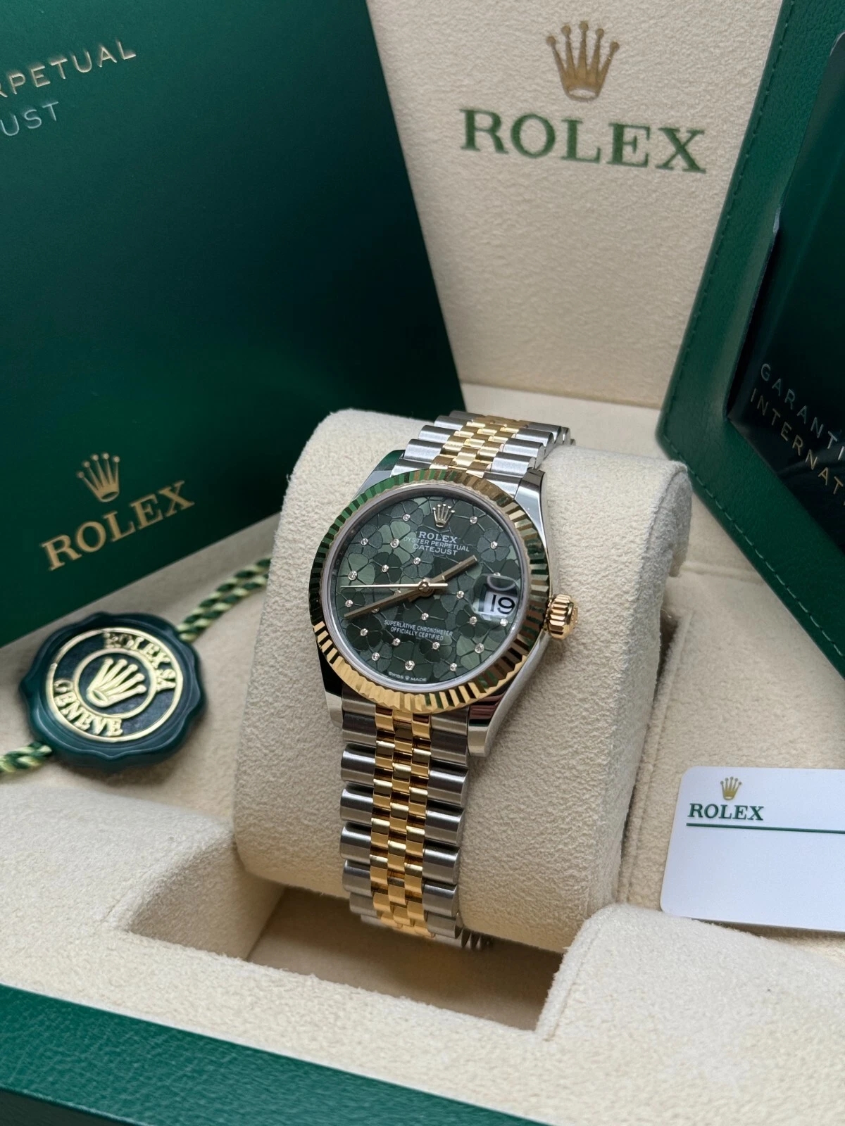 RLX Datejust m278273-0031/0032 31mm Olive Green Floral Motif Dial Stainless Steel and Yellow Gold Oyster Watch