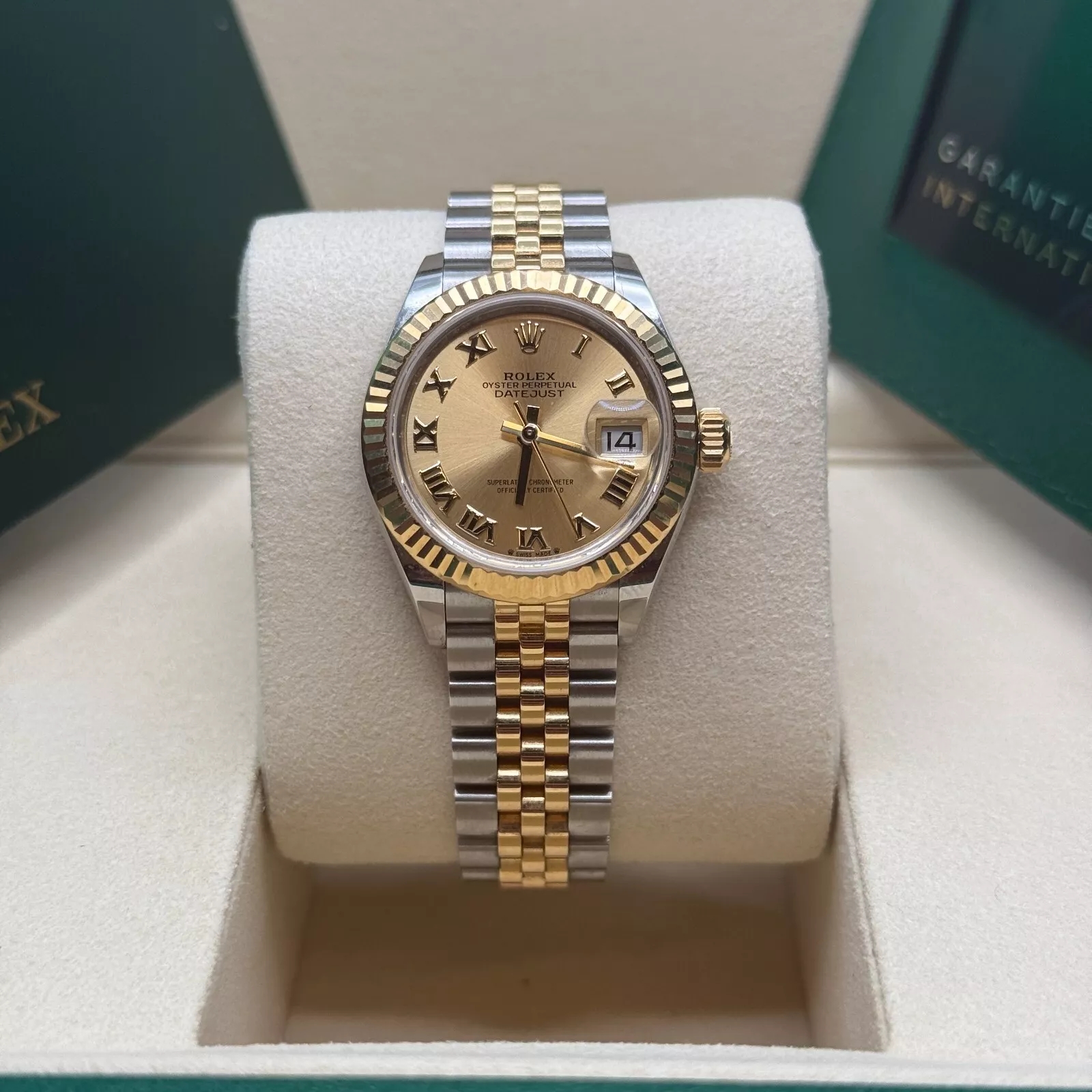 RLX Lady-Datejust 28mm 279173 Champagne Roman Dial Oyster Bracelet