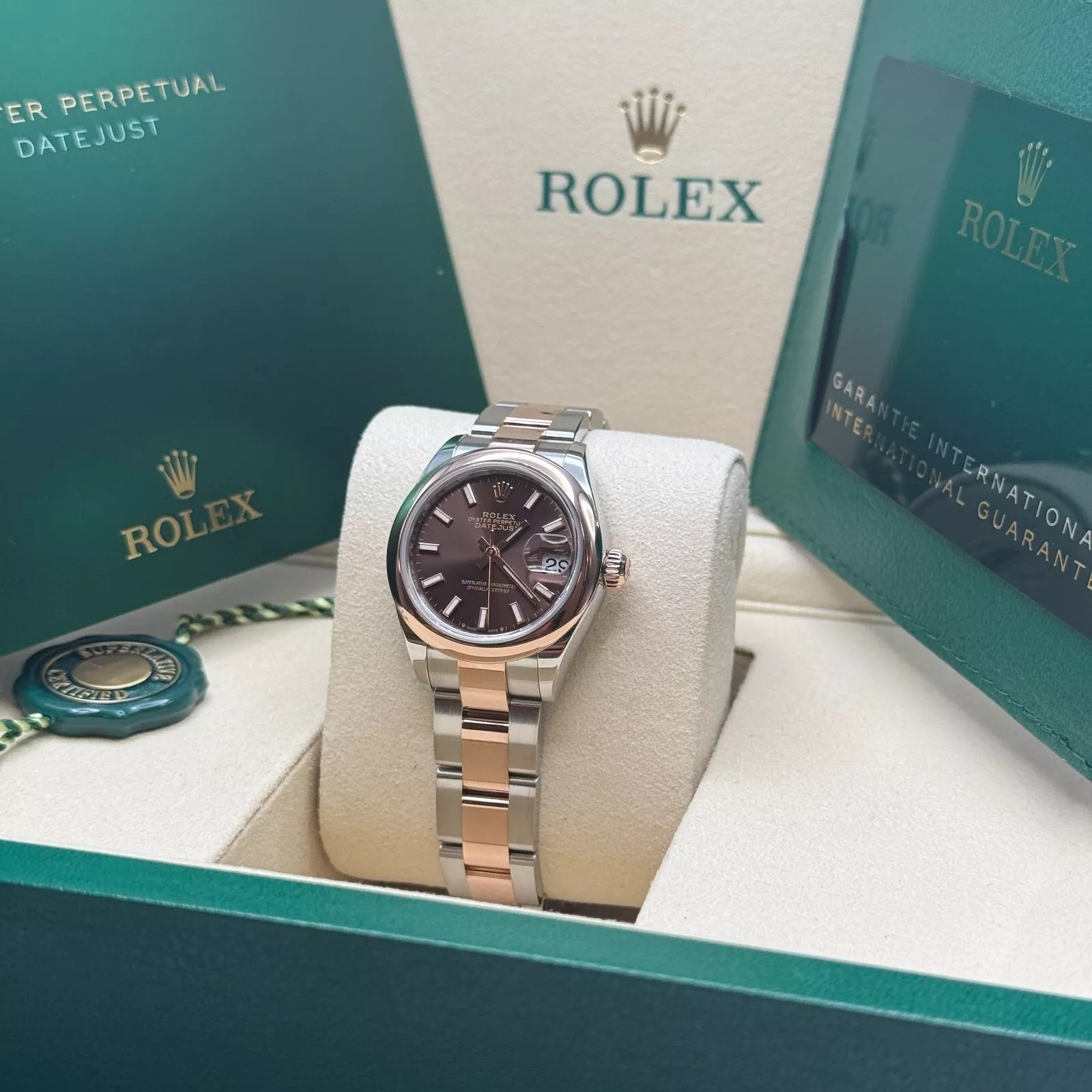 RLX Lady-Datejust 28mm  279161 Chocolate Stick Dial, Two Tone Stainless Steel & 18K Rose Gold Oyster Bracelet Women's Watch