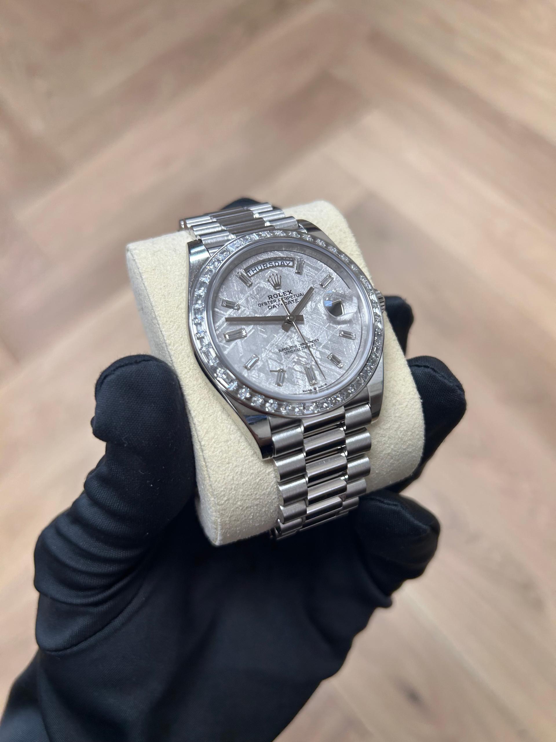 RLX Day-Date 40mm 228396TBR-0027 Meteoriate Baguette Diamond Dial and Bezel Watch