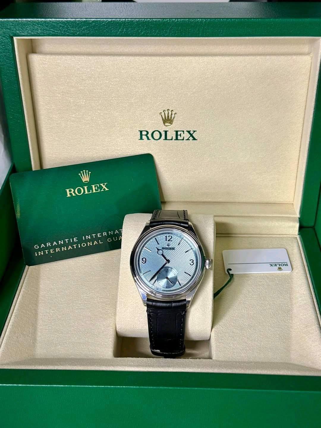 Rolex 1908 Platinum Ice Blue Dial Black Alligator Strap - 52506-0003