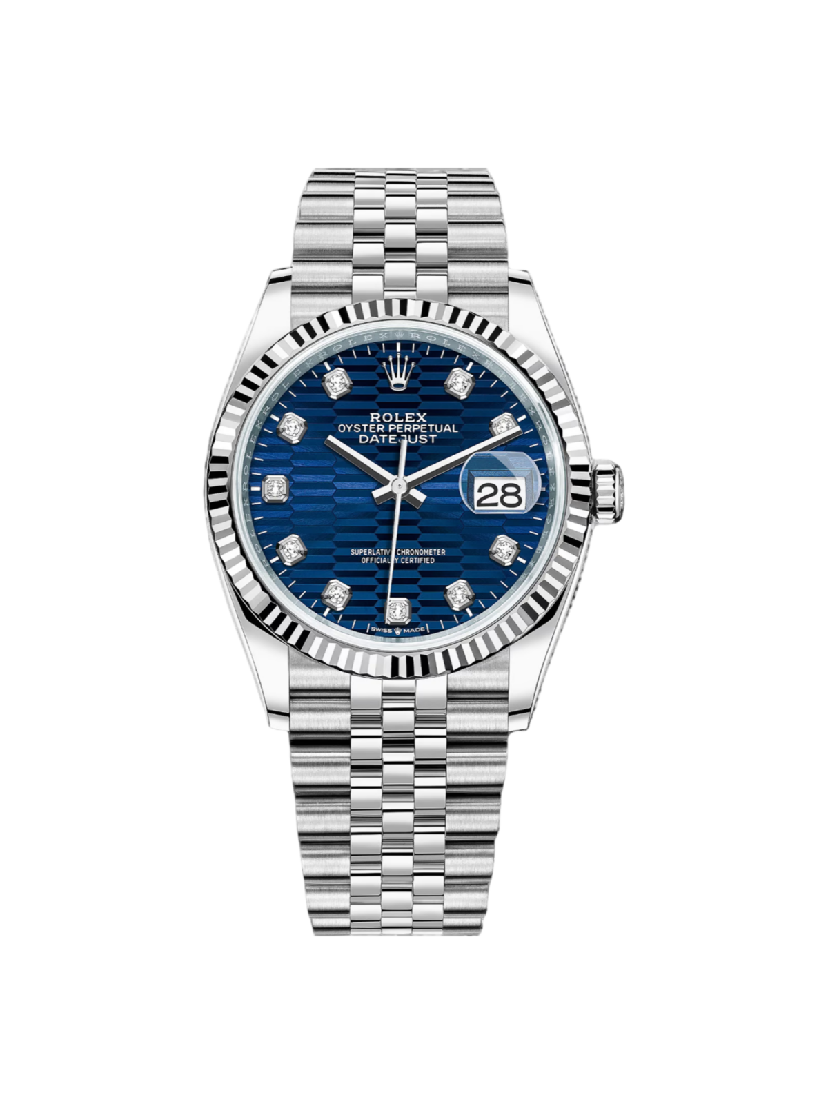 RLX  Datejust 36mm 126234 Blue Fluted Motif Diamond Dial Jubilee Bracelet Watch