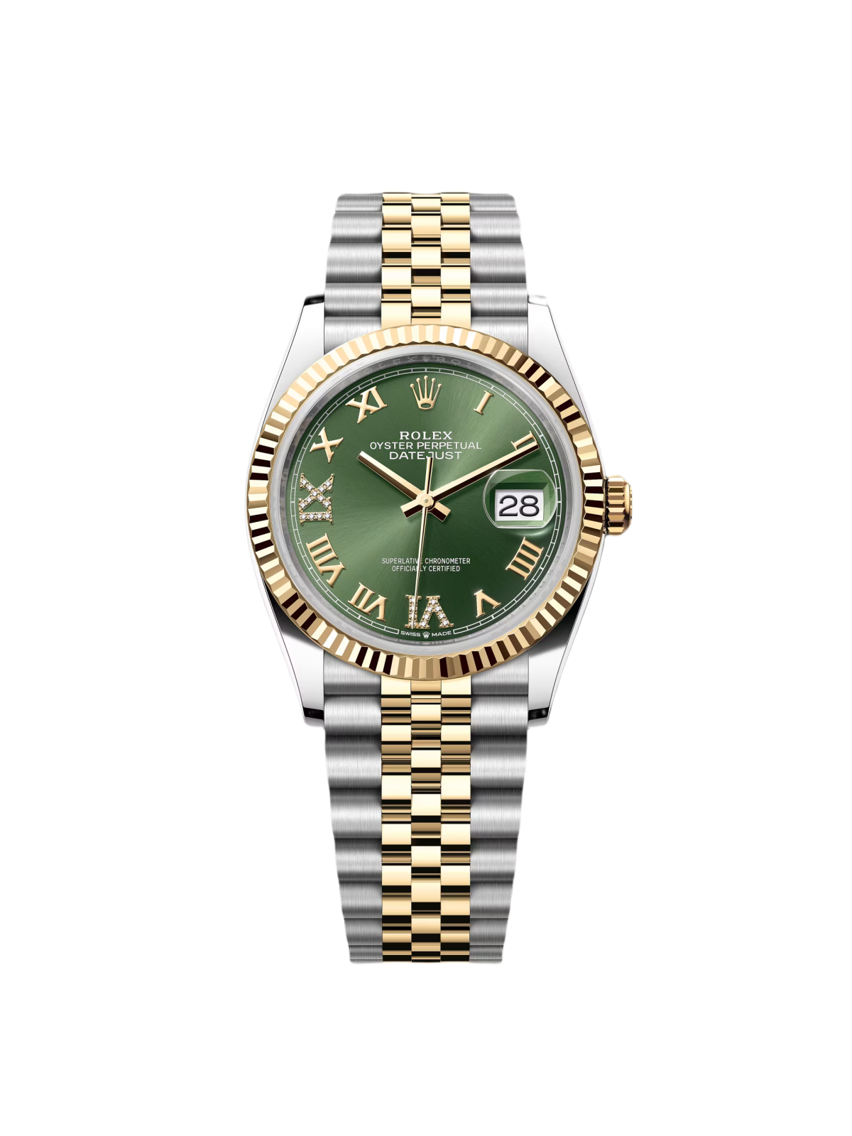 RLX  Datejust 36mm 126233 Olive-green Roman Diamond Dial Two-Tone Jubilee Bracelet