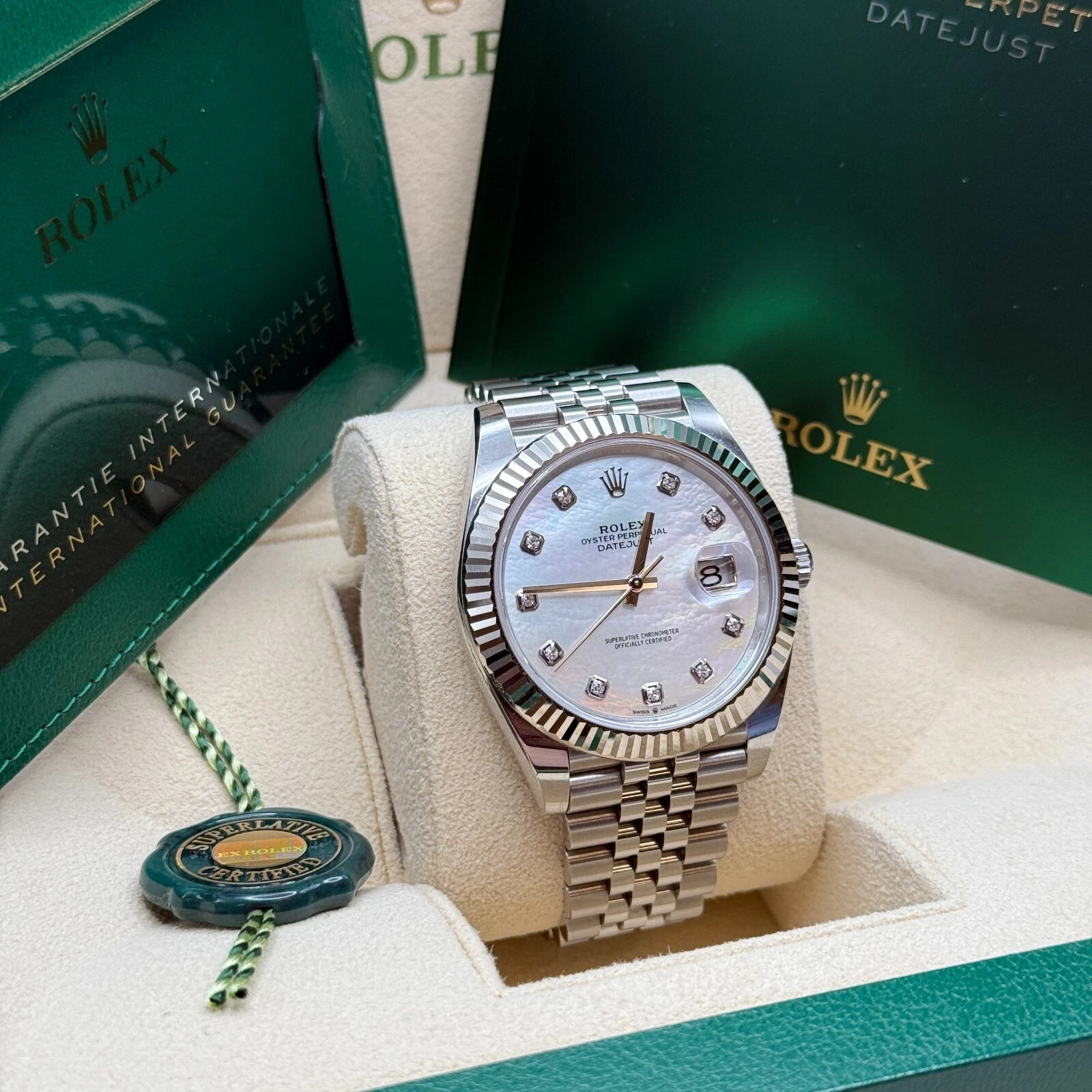 RLX  Datejust 41 Mother of Pearl Diamond Stainless Steel Fluted Oyster - 126334