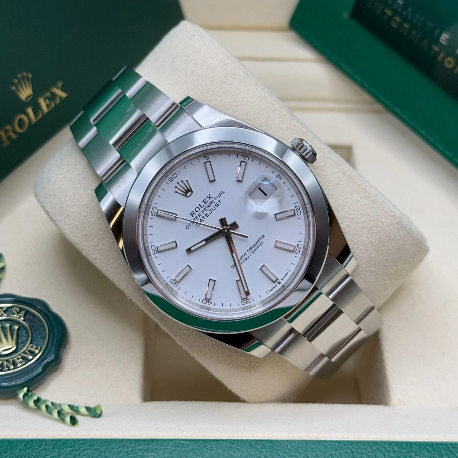 RLX  Datejust 41mm 126300 White Index Oyster Stainless Steel Watch