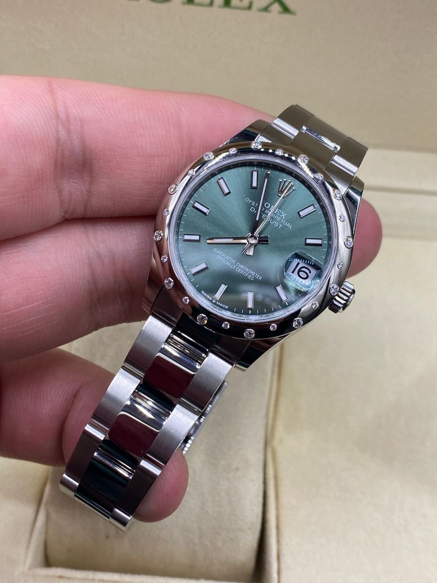 RLX Datejust m278344-0019/0020 Mint Green Dial 31mm Domed Diamond Oyster Watch