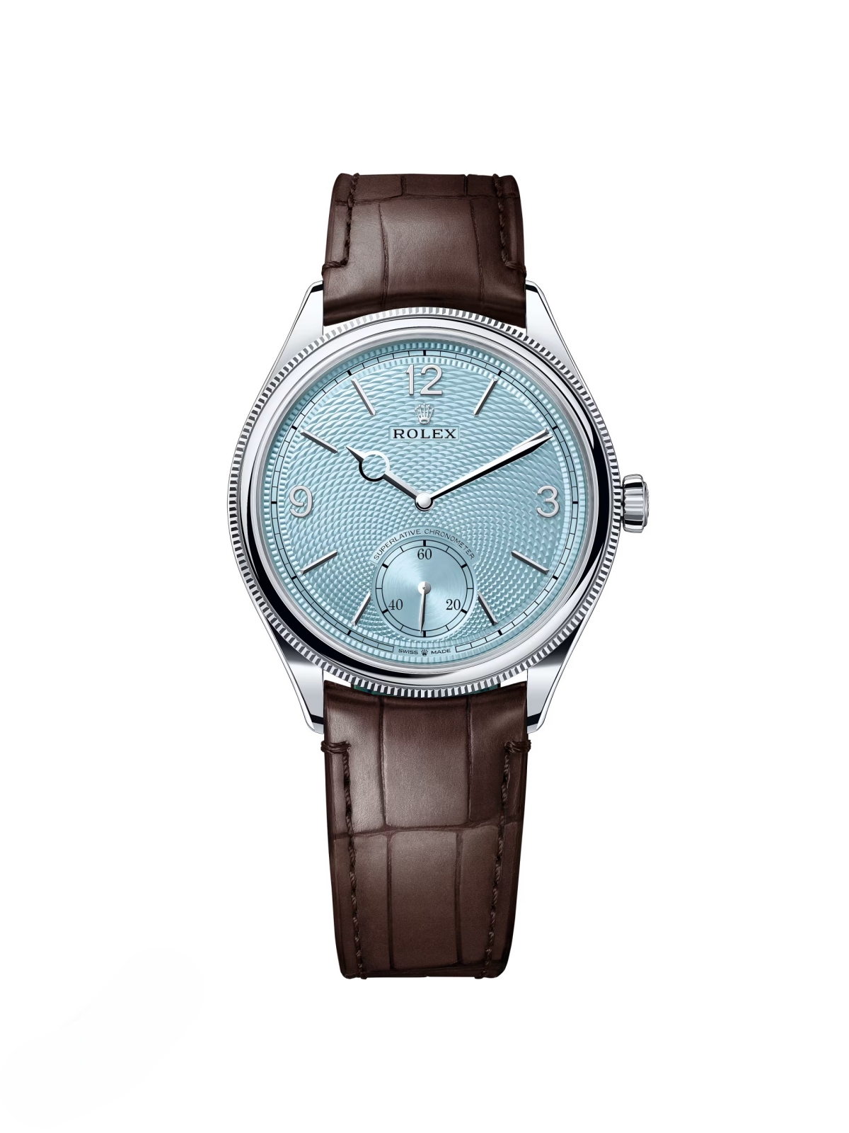 Rolex 1908 Platinum Ice Blue Dial Brown Alligator Strap - 52506-0002