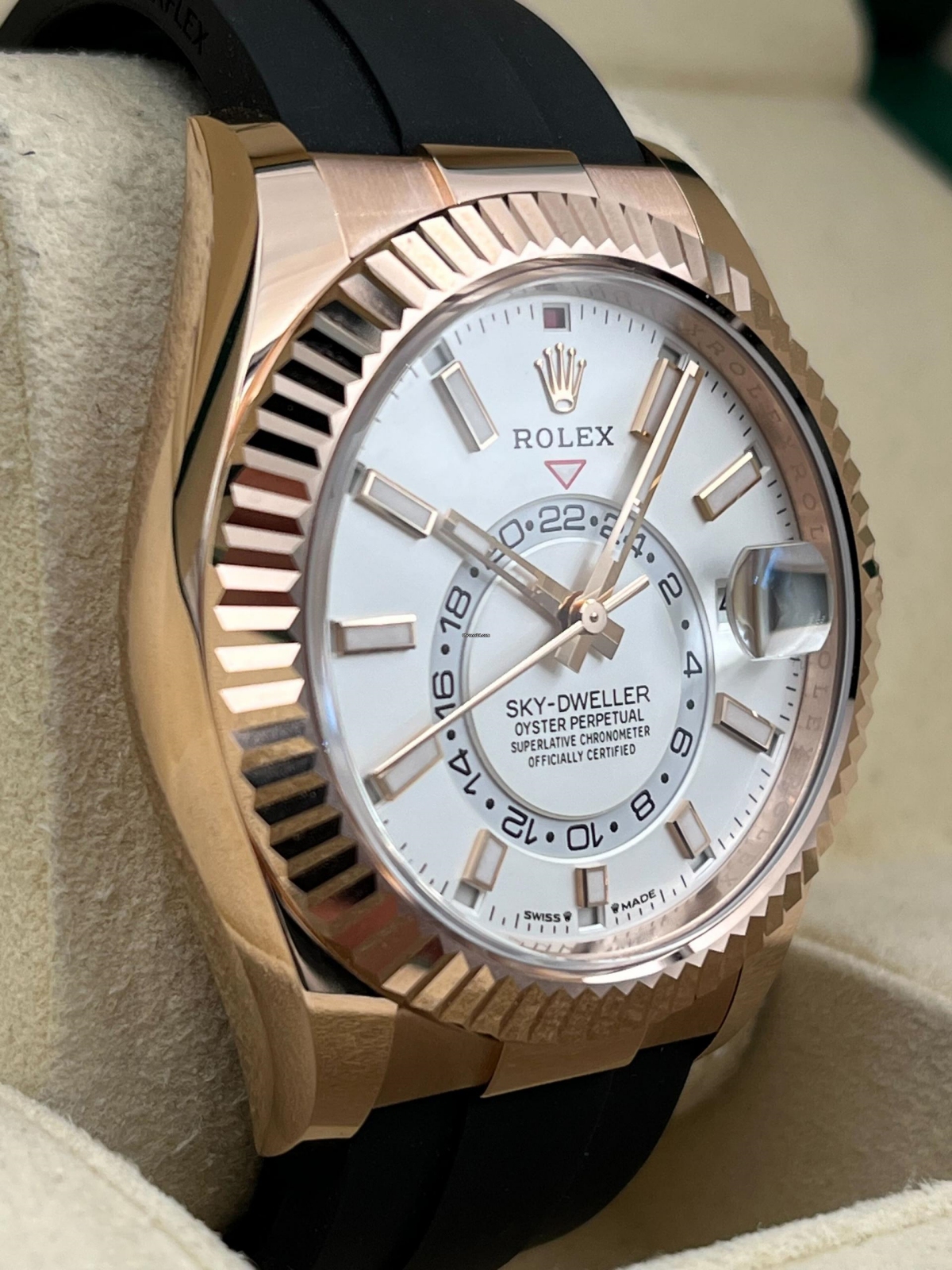 RLX  Sky-Dweller 42mm Rose Gold White Dial Oysterflex - 336235