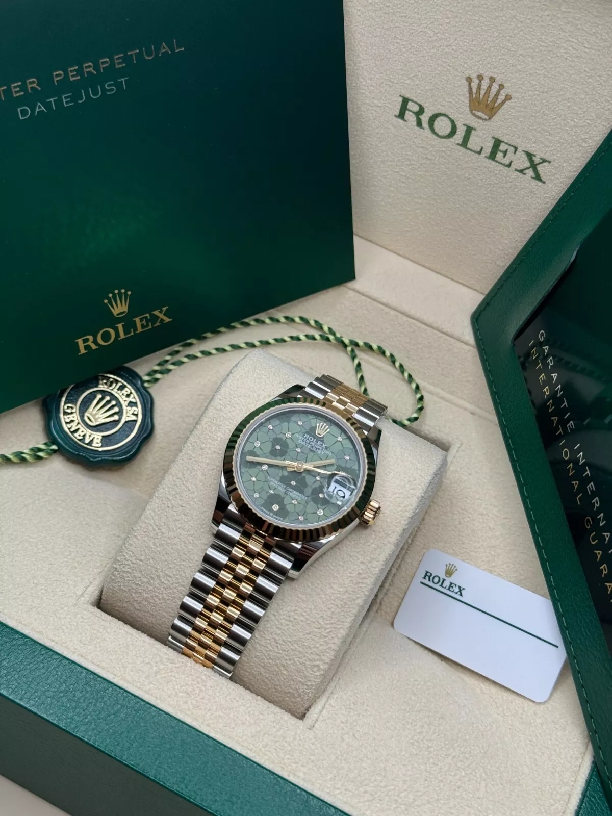 RLX Datejust m278273-0031/0032 31mm Olive Green Floral Motif Dial Stainless Steel and Yellow Gold Oyster Watch