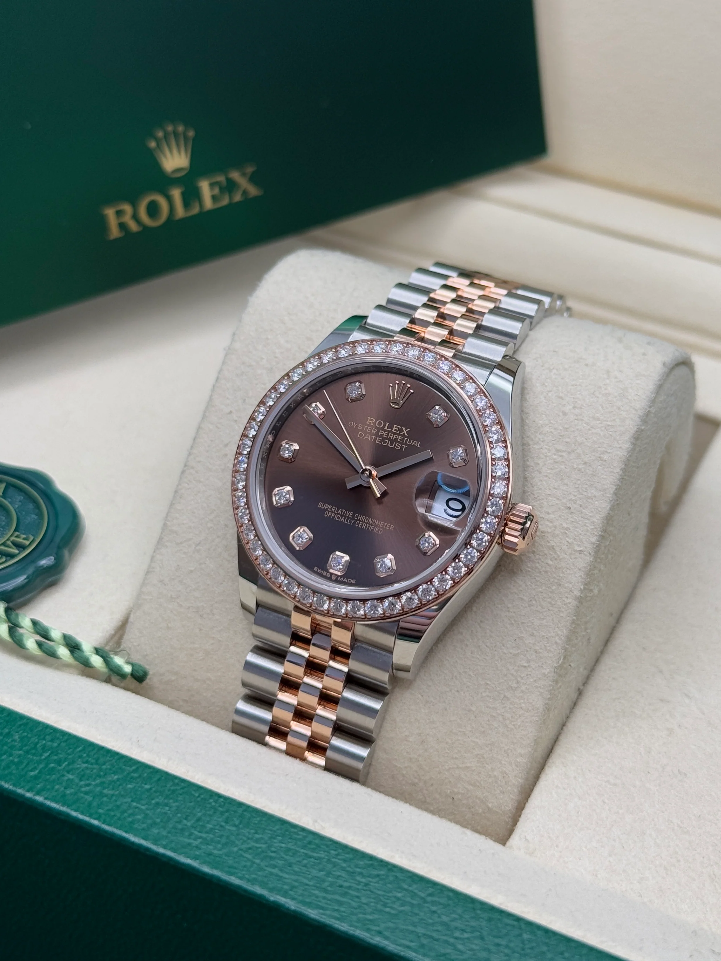 RLX Datejust m278381-0027/0028 Chocolate Diamond 31mm Dial Diamond-Set Bezel and Oyster Bracelet Watch