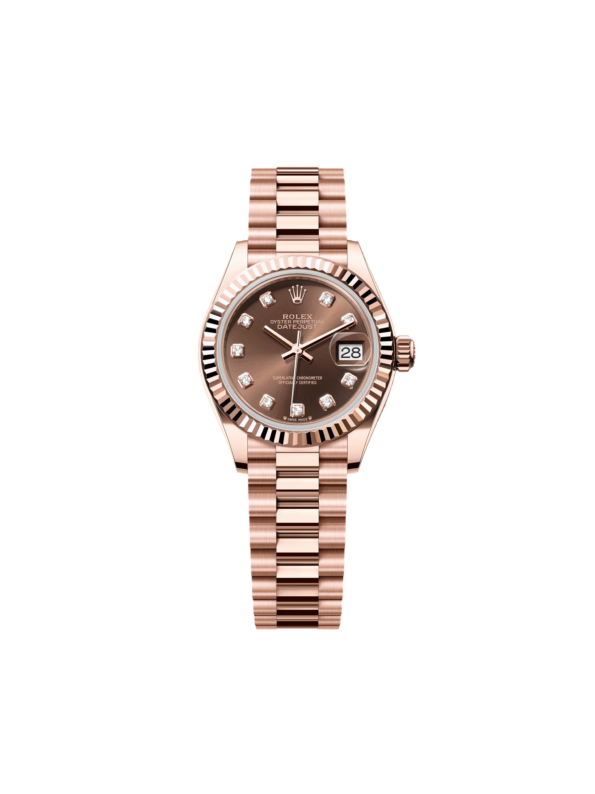 RLX Lady-Datejust 28mm 279175 Chocolate Diamond-Set Dial President Everose Gold